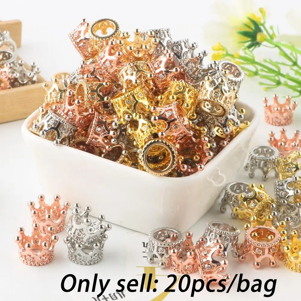 20 pieces of rhinestone electroplated crown shaped bead alloy loose spacing bead jewelry making DIY bracelet necklace accessories Beads Charms Accessories Diy Beading Accessories Bead Set Necklace Making Supplies Beads For Bracelets