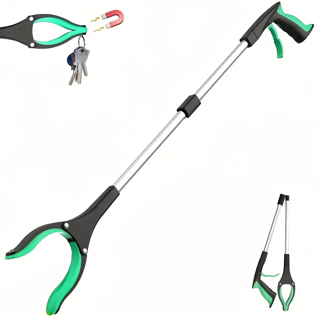 Heavy-Duty Magnetic Folding Gripper Tool, Ultra-Long Reach, One-Handed Operation, Portable Claw for Small Items, Travel, Gardening, Commercial Use