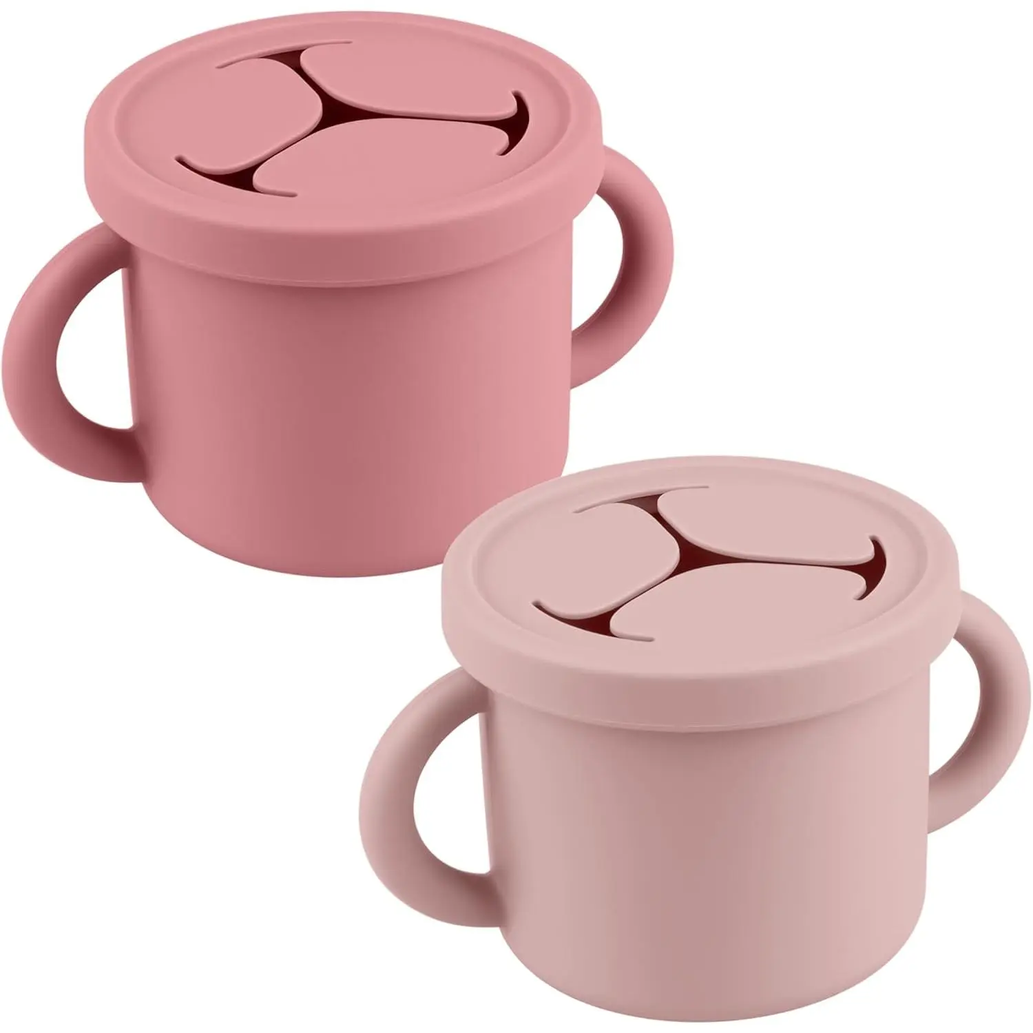 Snack Containers  Toddlers, Kids - 2 Pack Food Grade Silicone Snack Cups with Grip Handle (Blush/Mauve) protects child