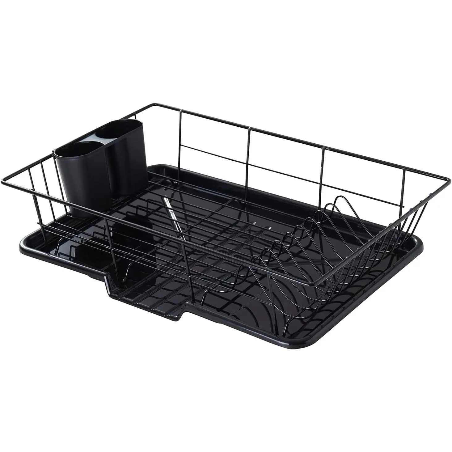 -Saving 3-Piece Dish Drainer Rack Set with Cutlery Holder - Maximize Countertop, Black