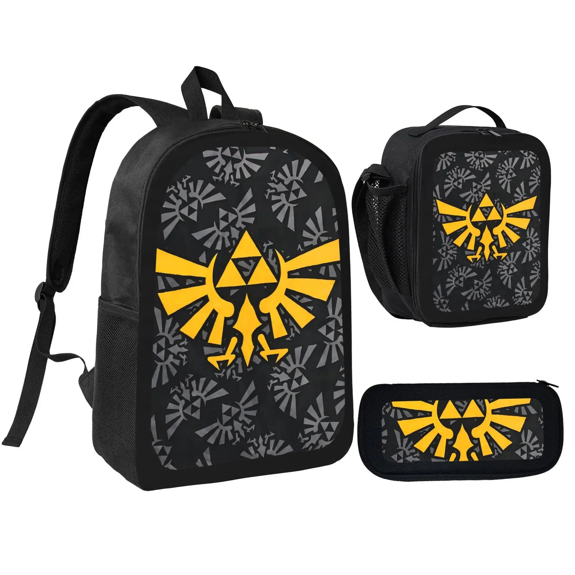The Legend of Zelda Style Backpack Set - 3-in-1 School Supplies Bundle with Insulated Lunch Bag & Pencil Case, Adjustable Straps for Comfort