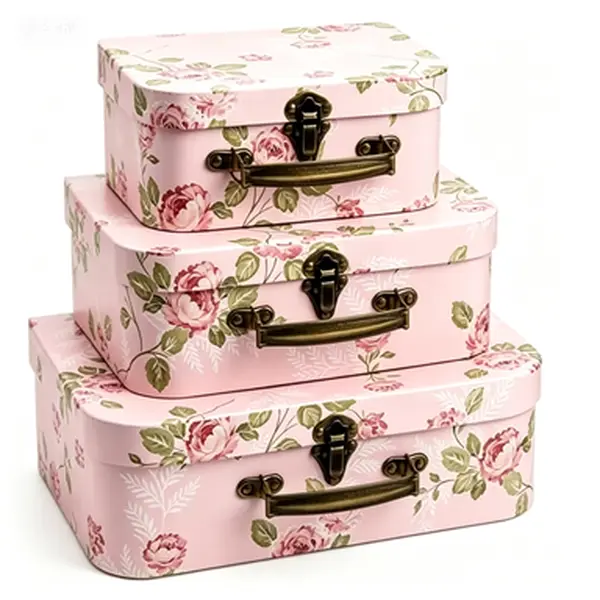 Decorative Storage Boxes with Lids 3 Pack Cardboard Suitcases Photo Storage Home Decoration Reusable Party Favor Box for Weddings Birthdays Anniversaries Pink Gift Box Organizer