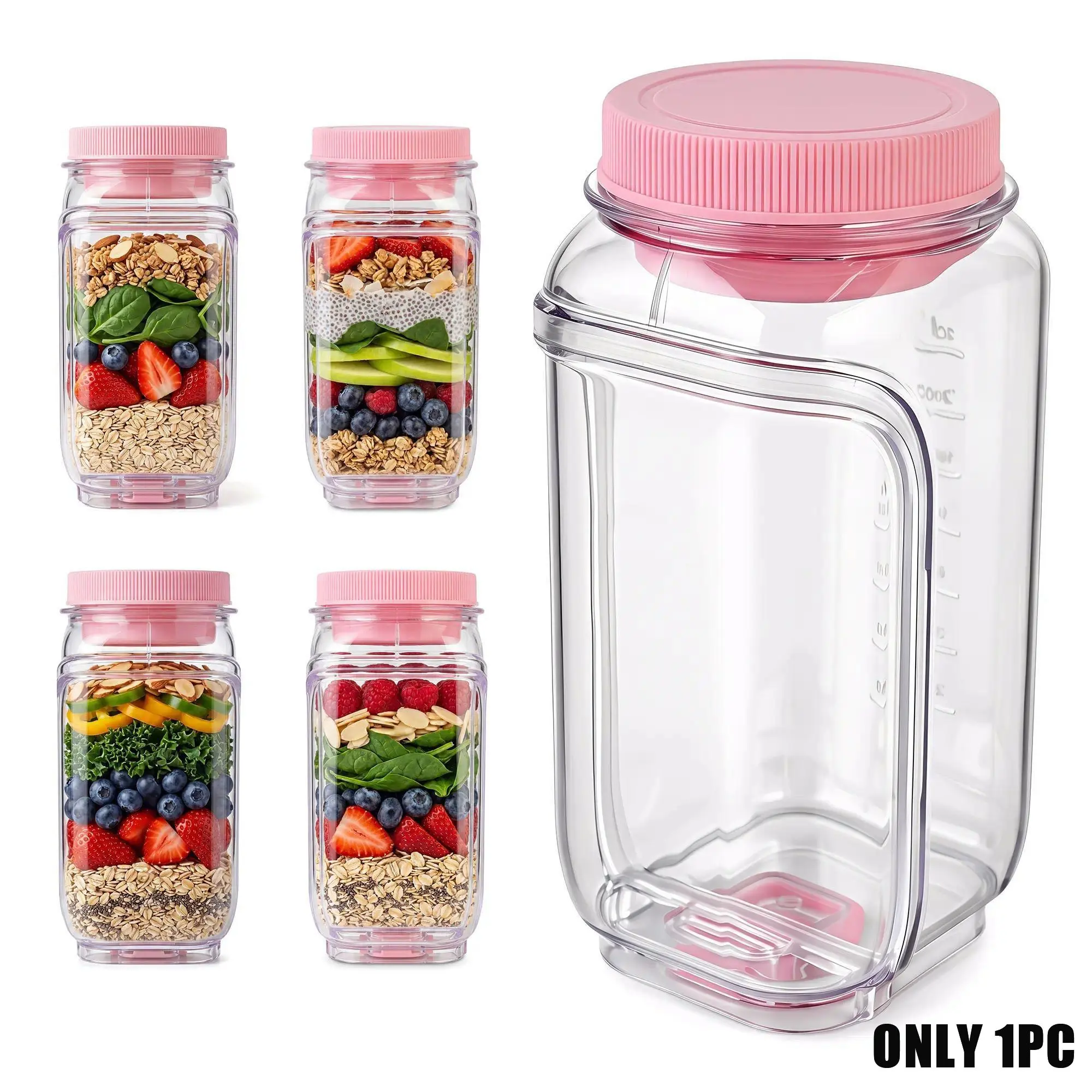 Salad Jar with Side Opening Leakproof Portable Salad Container with Dressing Cup & Lid Lid-to-Bowl Design Dishwasher & Freezer Safe for Office Gym Travel Picnic Pink summerwins