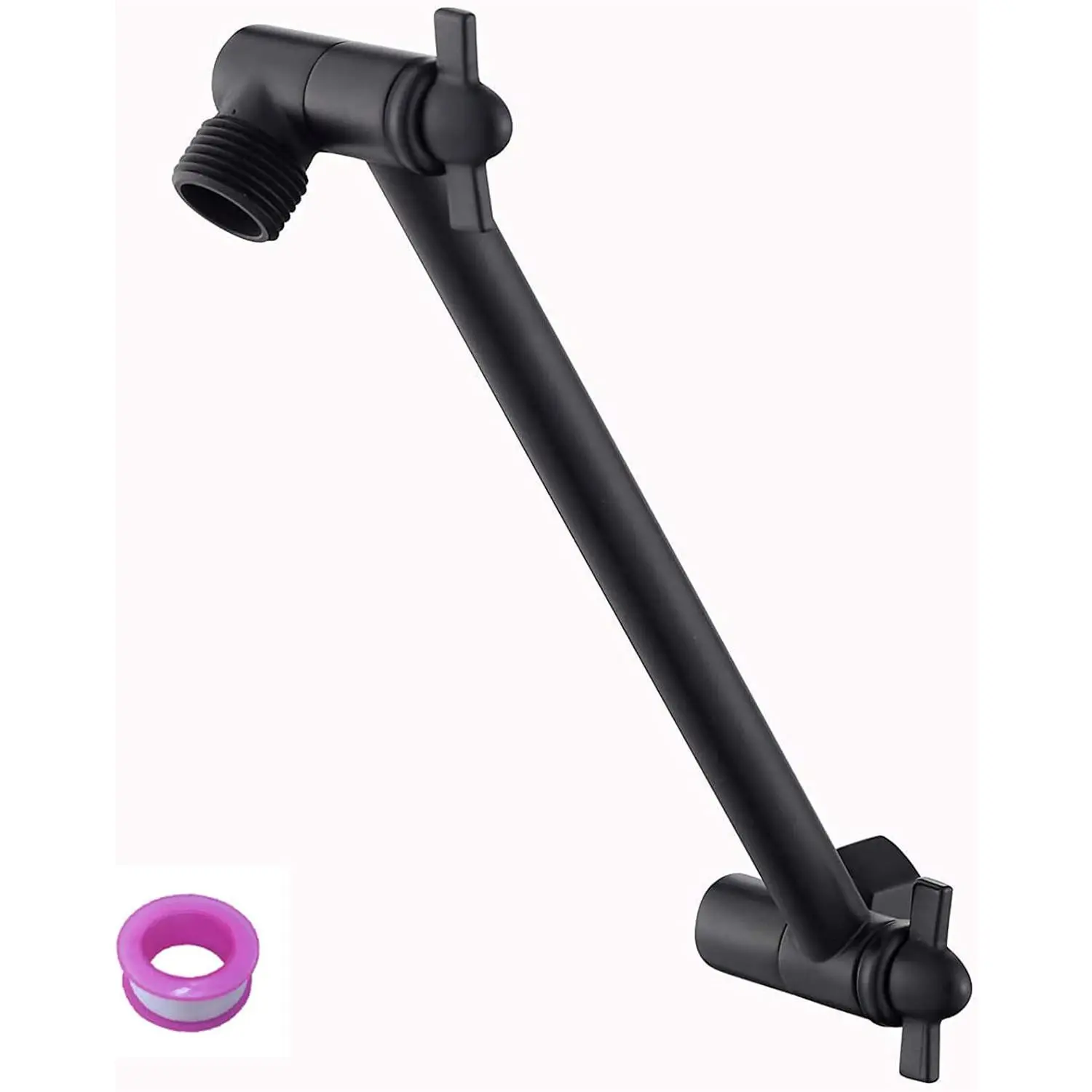 8-Inch Matte Black Solid Brass Adjustable Shower Head Extension Arm, Universal Fit, Height Adjust, Universal Connection for Rain & Handheld Showerheads, Angle Adjustable