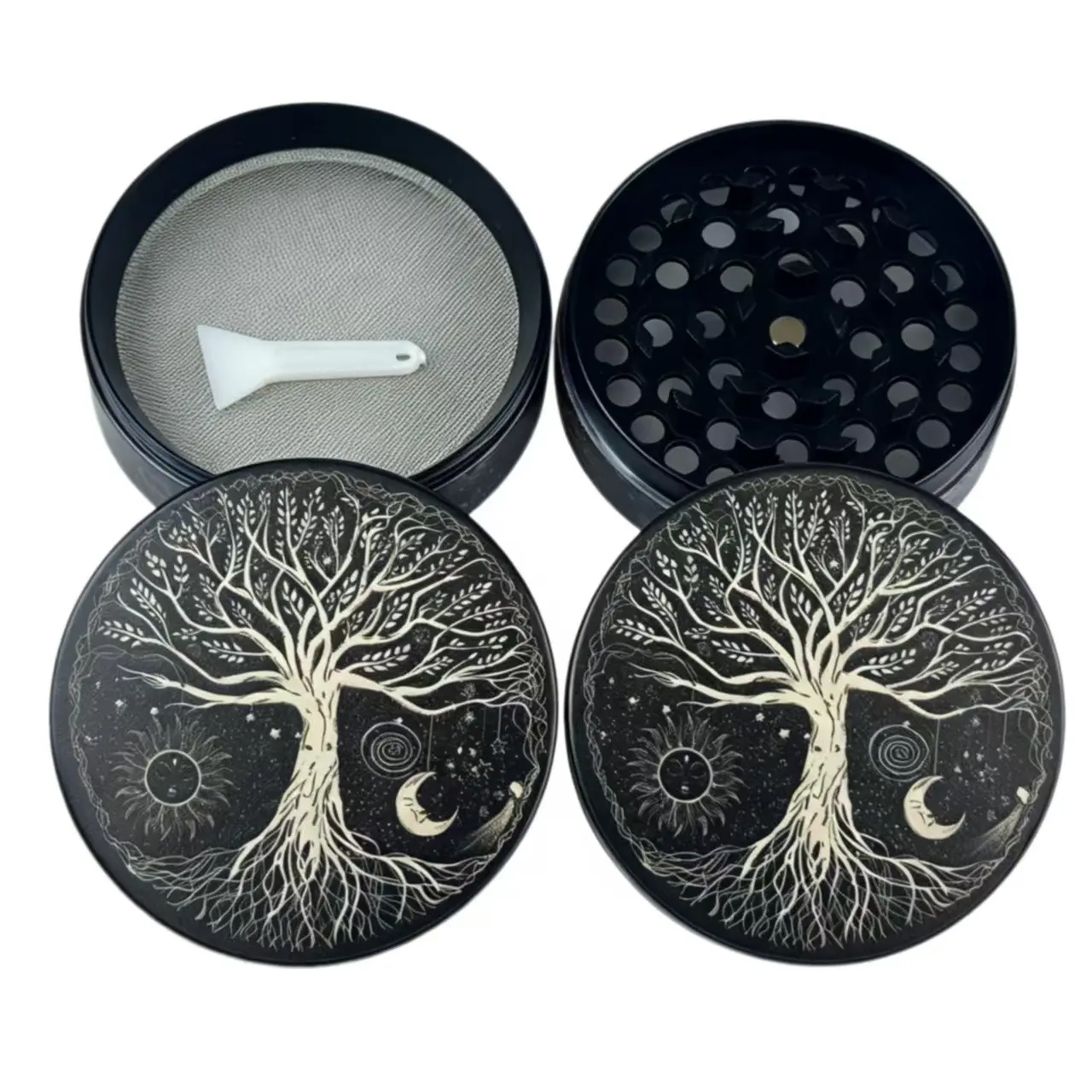 1.6/2 Inch Life Tree Pattern Metal Grinder, Portable Four Compartment, Multi-Functional Zinc Alloy Crusher, Home Accessories, Gift Idea