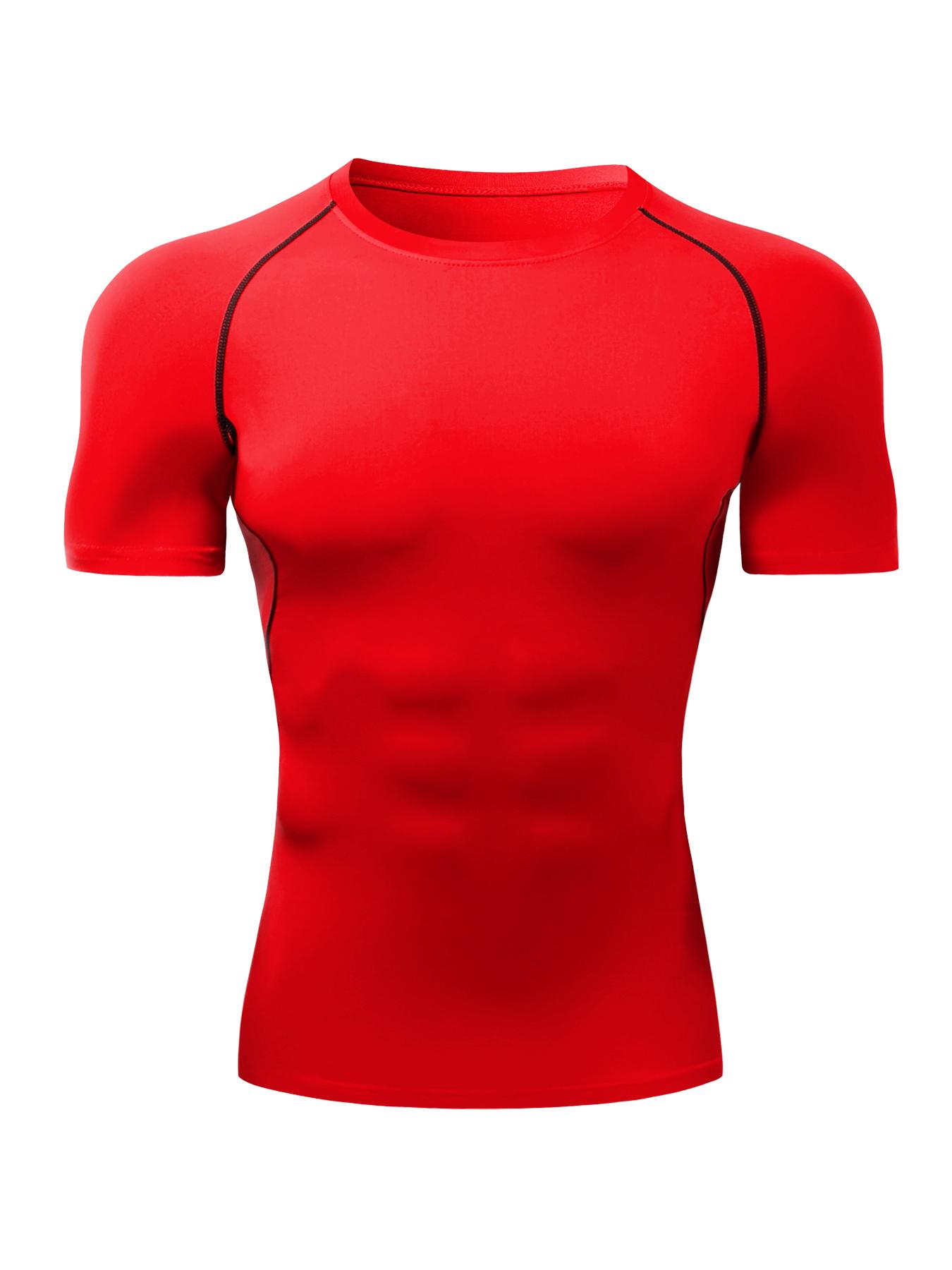 Men's Round Neck Sports Tee, Summer Clothes Tight Athletic Compression Shirts Quick Drying Breathable Crew Neck Short Sleeve T-shirt for Gym Workout Running, Casual Sporty Top