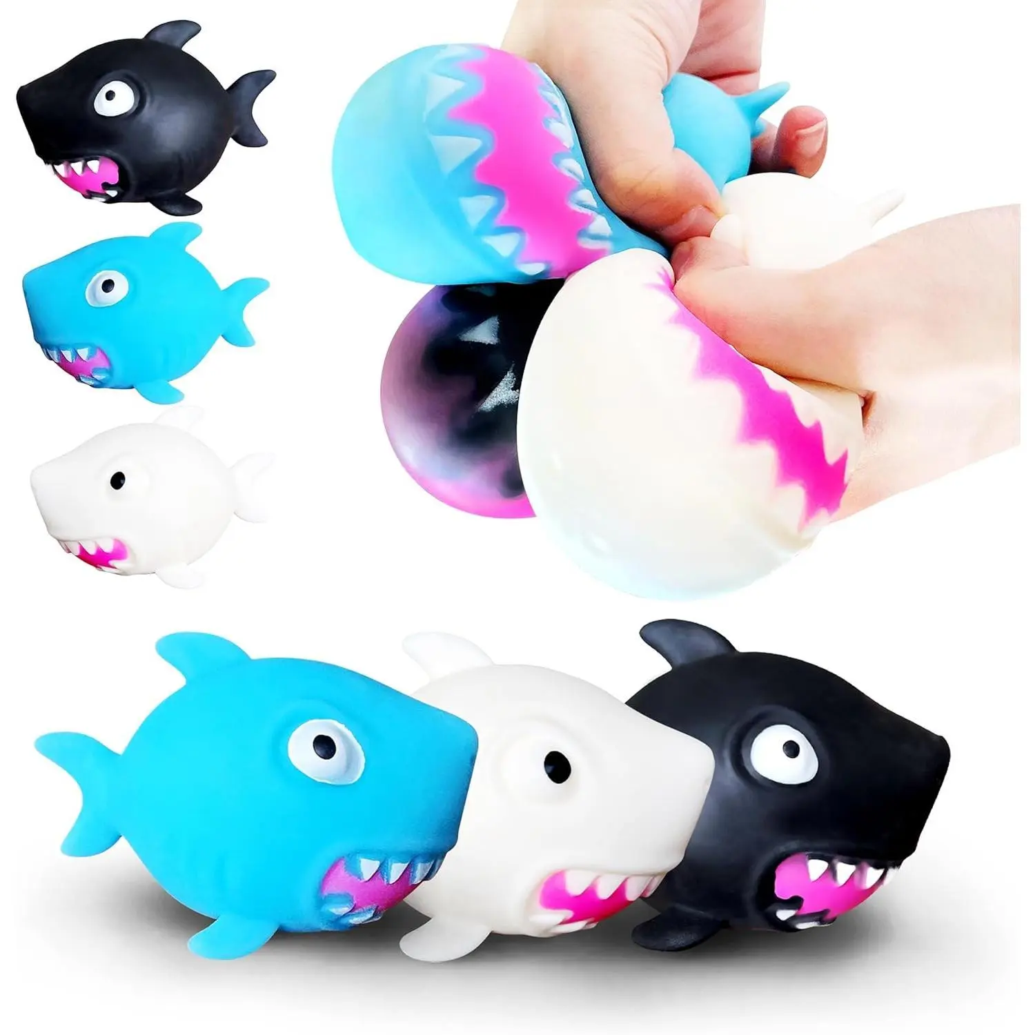 Squishy Shark Dough Stress Ball (3-Pack) Squeeze Sensory Toys, Sea Animals Squishy Toys for Kids and Adults Party Favors, Shark Squeeze Dough Ball, Easter Basket Stuffers