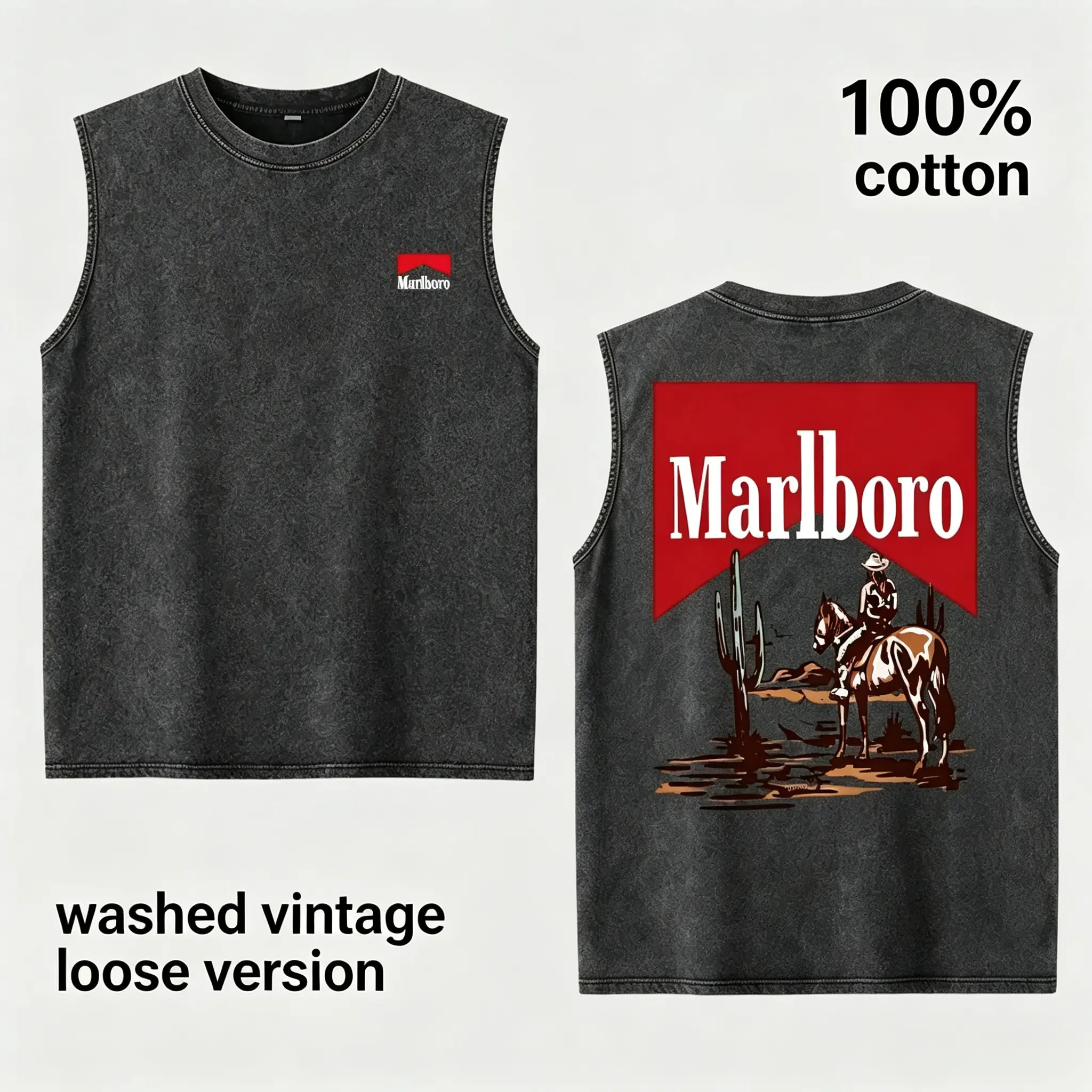 Men's Vintage Western Muscle Tank, Oversized 100% Cotton Ranch Graphic Shirt, Casual Menswear for Gym & Streetwear, Muscle Shirt