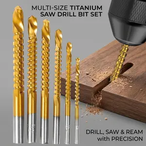 6 PCS Titanium-Plated High-Speed Steel Drill Bits Set Metalworking & Wood Drilling Sharp Serrated Design Anti-Rust Coating Power Tool Accessories-YY1