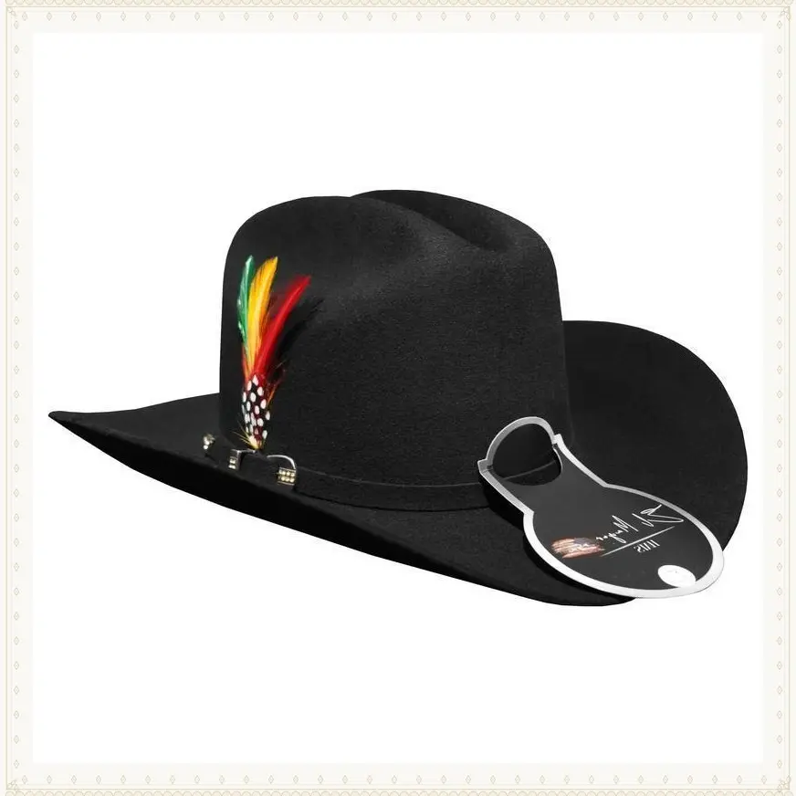 Mayor x Johnson Black Felt Cowboy Hat ." Brim ." Tall Crown Texana Pluma Metalica