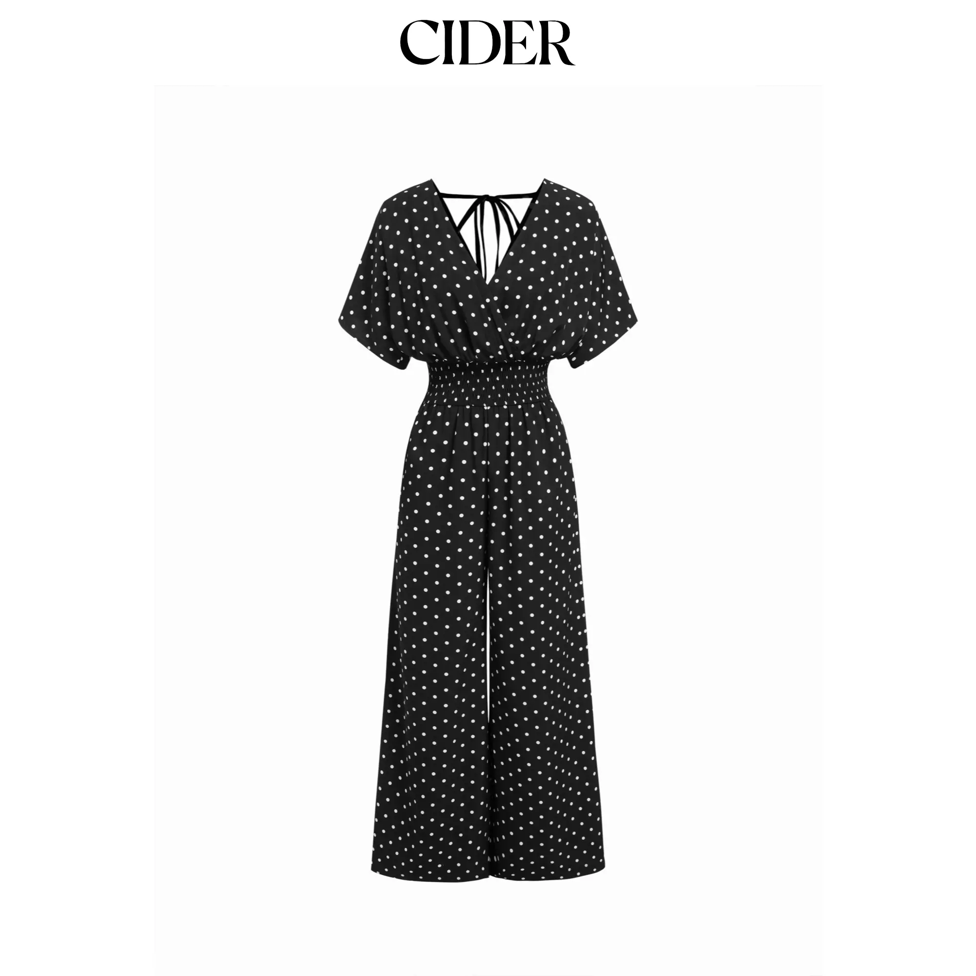 Cider Chiffon V-neck Ruched Cloak Sleeve Oversized Jumpsuit