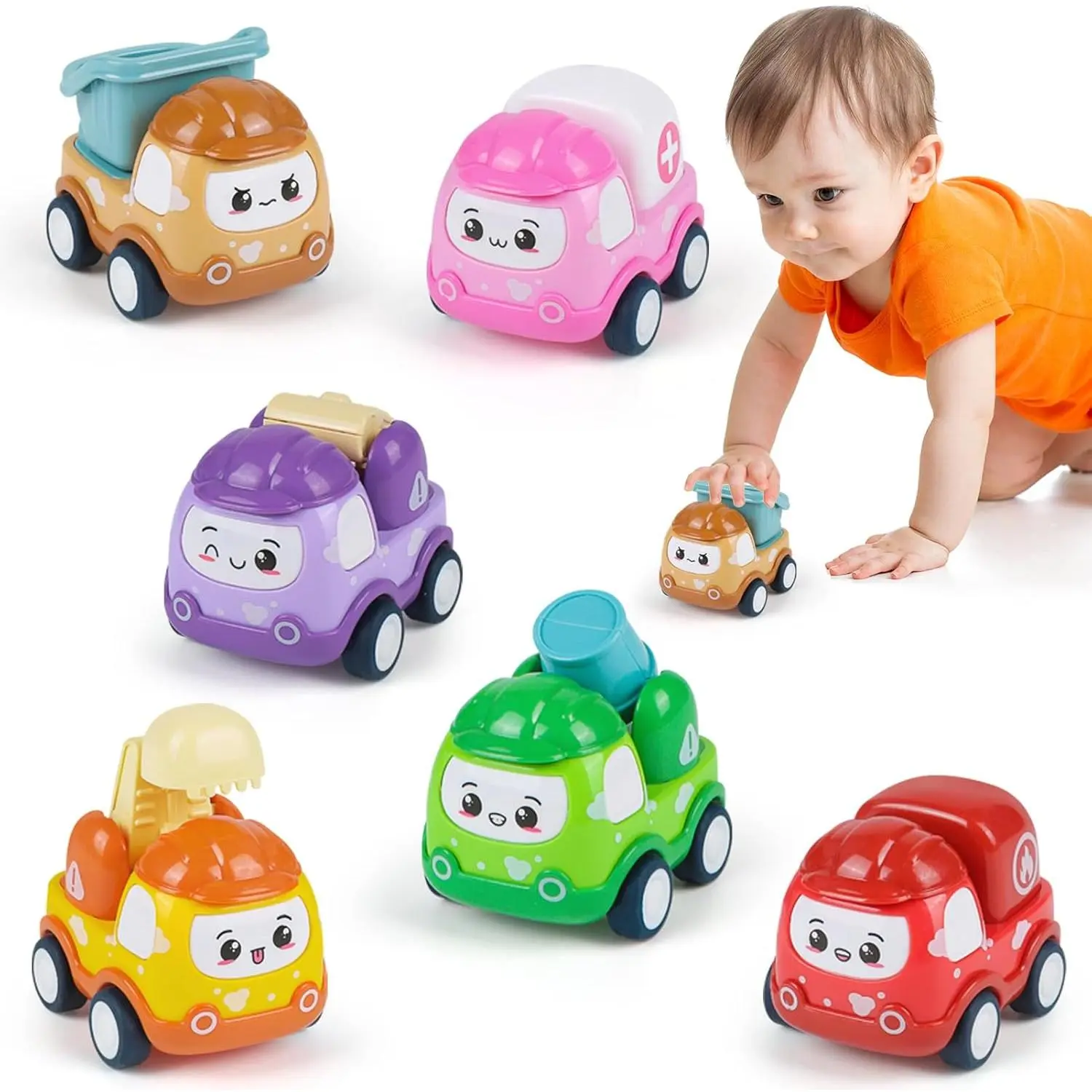 Baby Mini Car Toys for 1 Year Old Boy Gifts, 6 Sets Pull-Back Trucks for Toddlers Age 1-3, Infant Push and Go Friction Powered Vehicles, Early Educational Birthday Gift for 1 2 3 Year Olds Boy Girlfidget toys