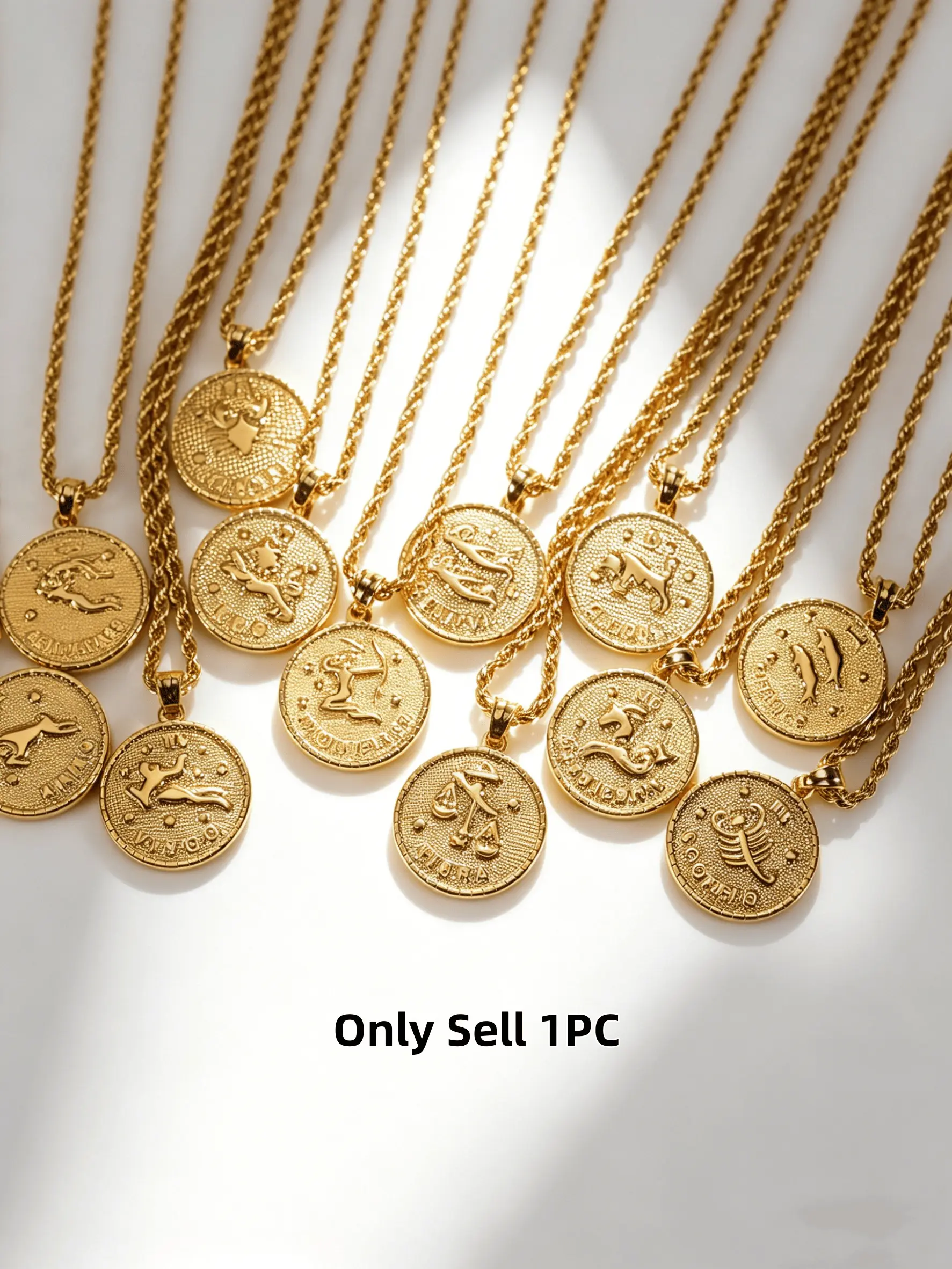 Zodiac Coin Necklace, Fashionable Minimalist Design, Classic Twelve Zodiac Pendants, Stainless Steel Braided Chain, Unisex Jewelry