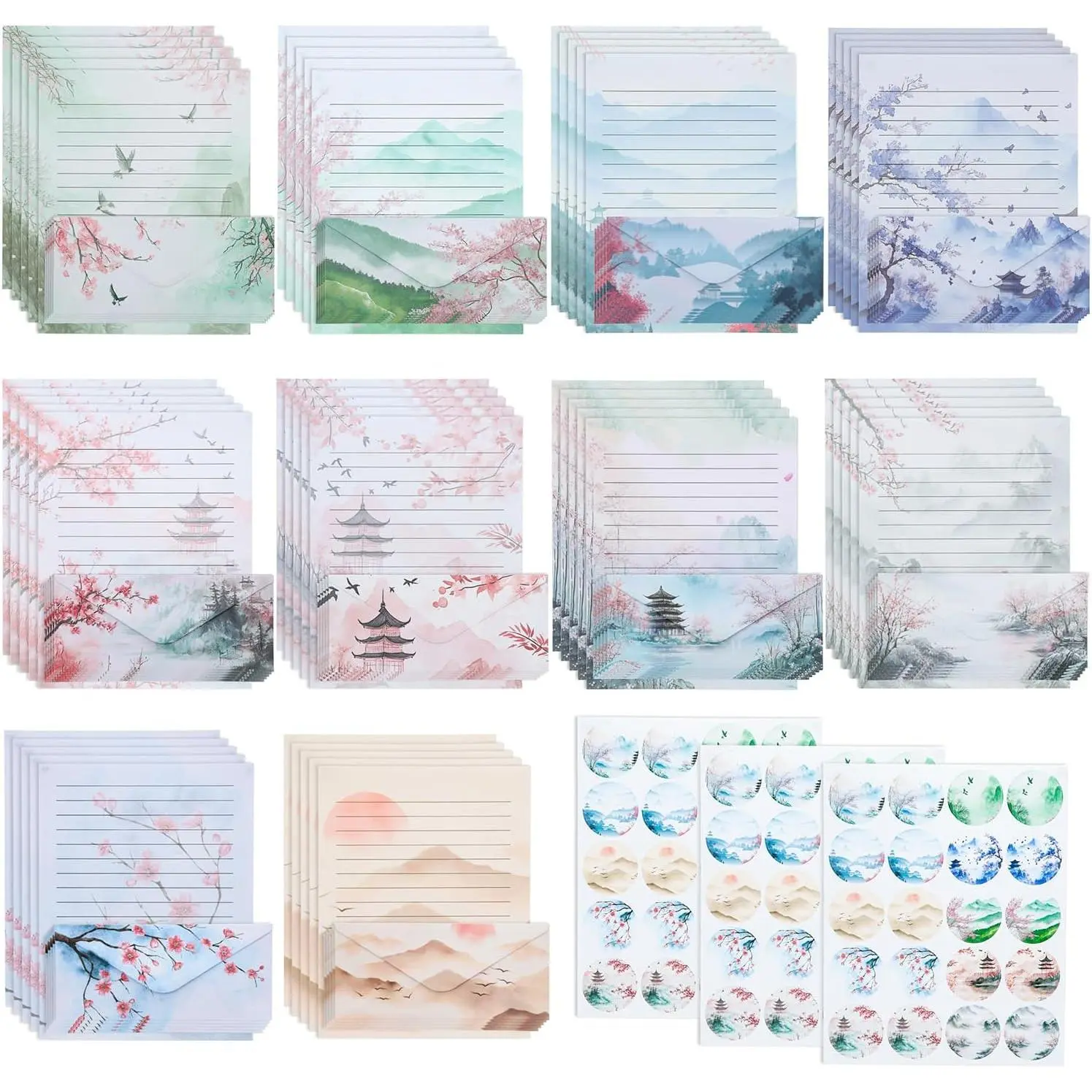 - Stationery Writing Paper with Envelopes, 8.5 x 11 Inch | 160 Pack(50 Letter Writing Paper with 50 Envelopes and 60 Round Dot Sticker) Cherry Blossoms Cute Stationary Set with 10 Desi