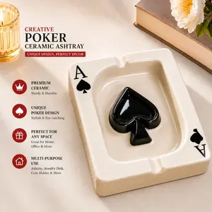 Poker Ceramic Cigarette Ashtray, Portable Modern Tabletop Ash Tray
