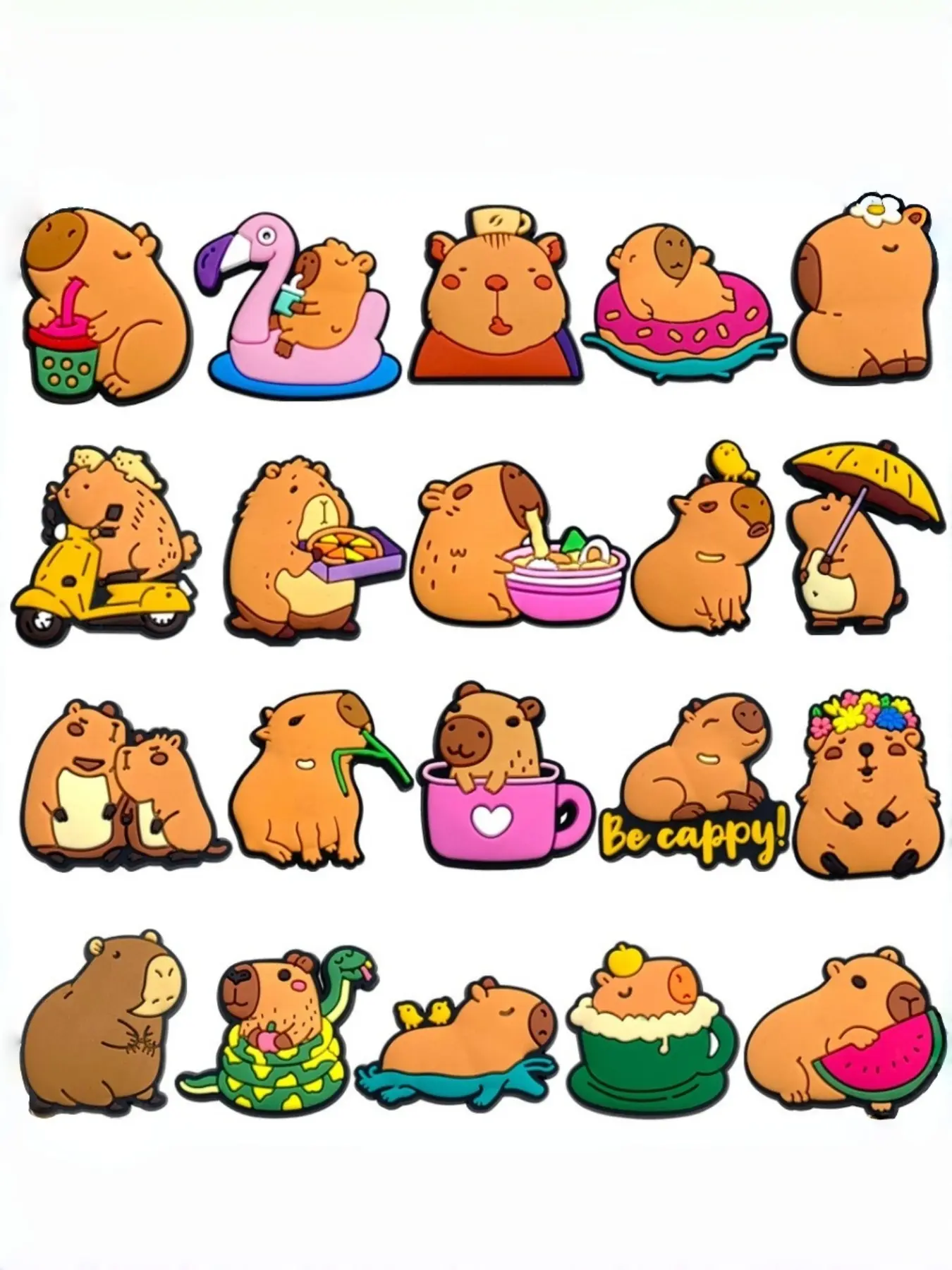 20pcs Cute Cartoon Capybara Series Holey Shoes Flower Shoe Buckles, Shoe Charms, Fun Shoe Accessories DIY Decorations, Trendy Footwear Add-Ons