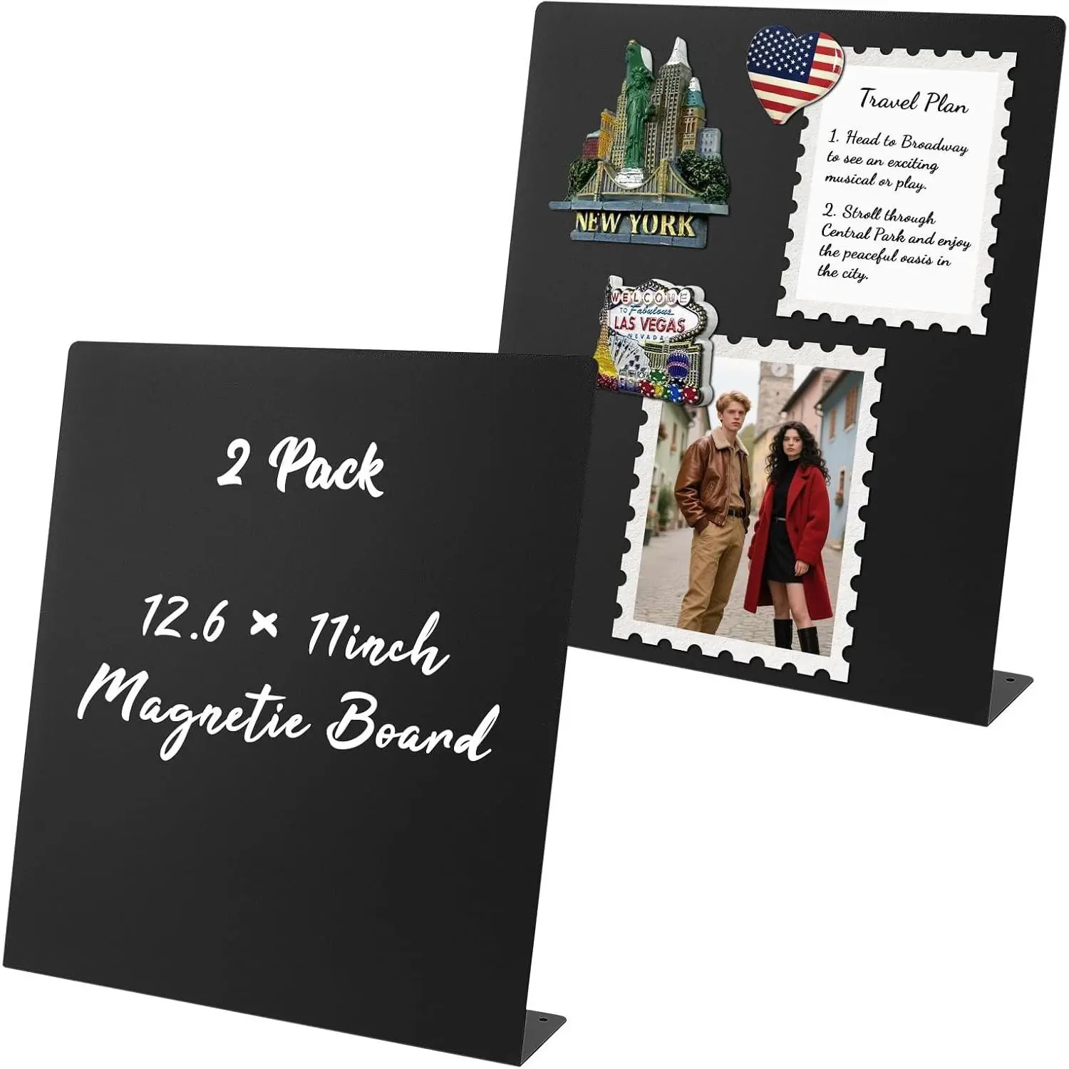 2 Pack Magnet Board,Black Magnetic Board,Metal Magnetic Bulletin Board,Magnet Display Stand for Home, School, Kitchen, Office