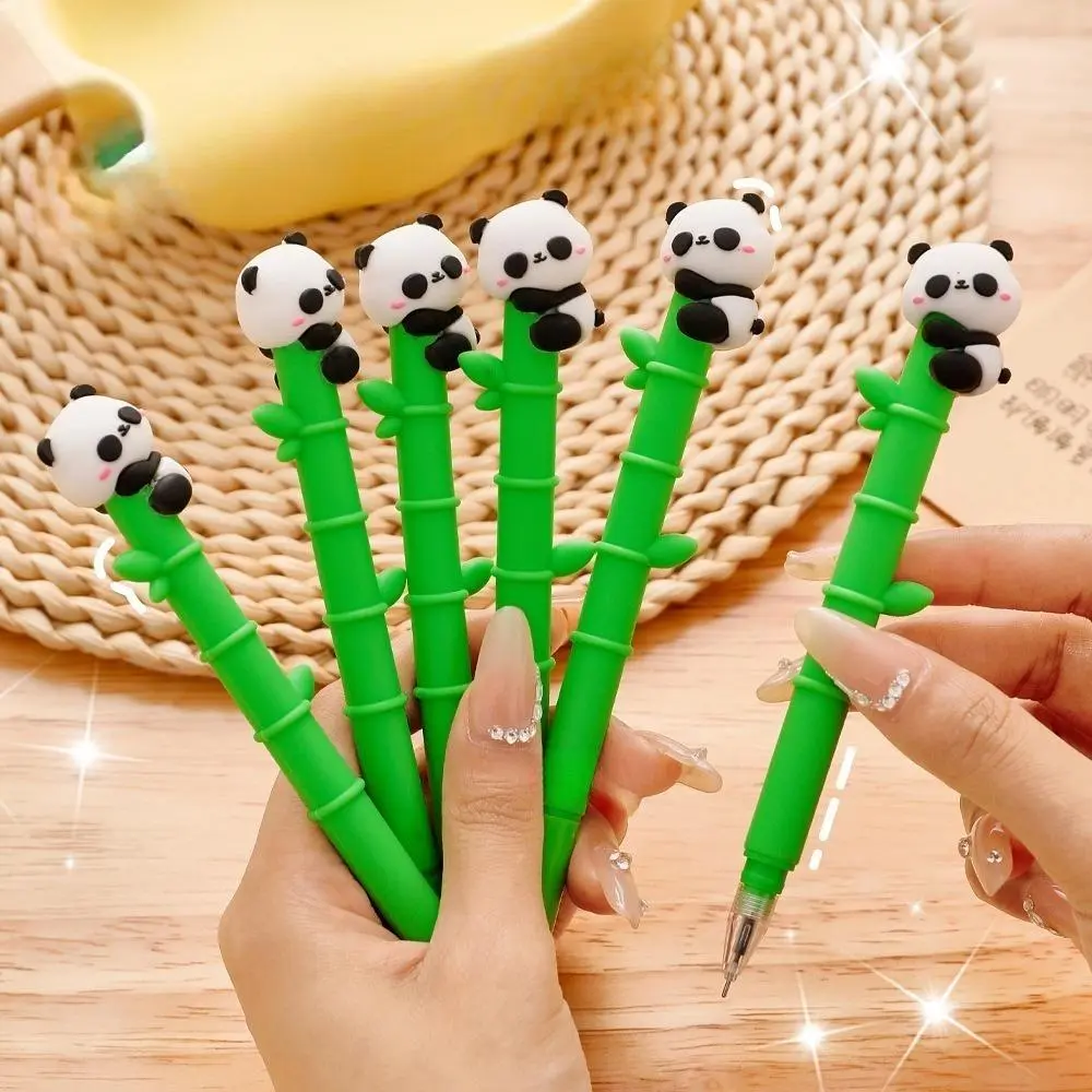 Cute Panda Bamboo Soft Gel Pen (1/6 Pack) - Kawaii Aesthetic Stationery, Smooth Writing Tool for Studying, Ideal Gift for Students