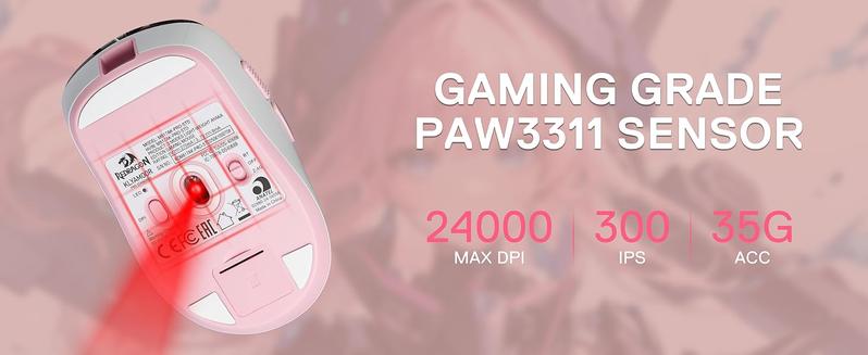 Redragon M817 PRO Wireless Anime Gaming Mouse 24000 DPI Optical Mini Mouse with 6 Programmable Buttons Ergonomic Design 50G Ultra Lightweight for Small Hands Computer Peripherals