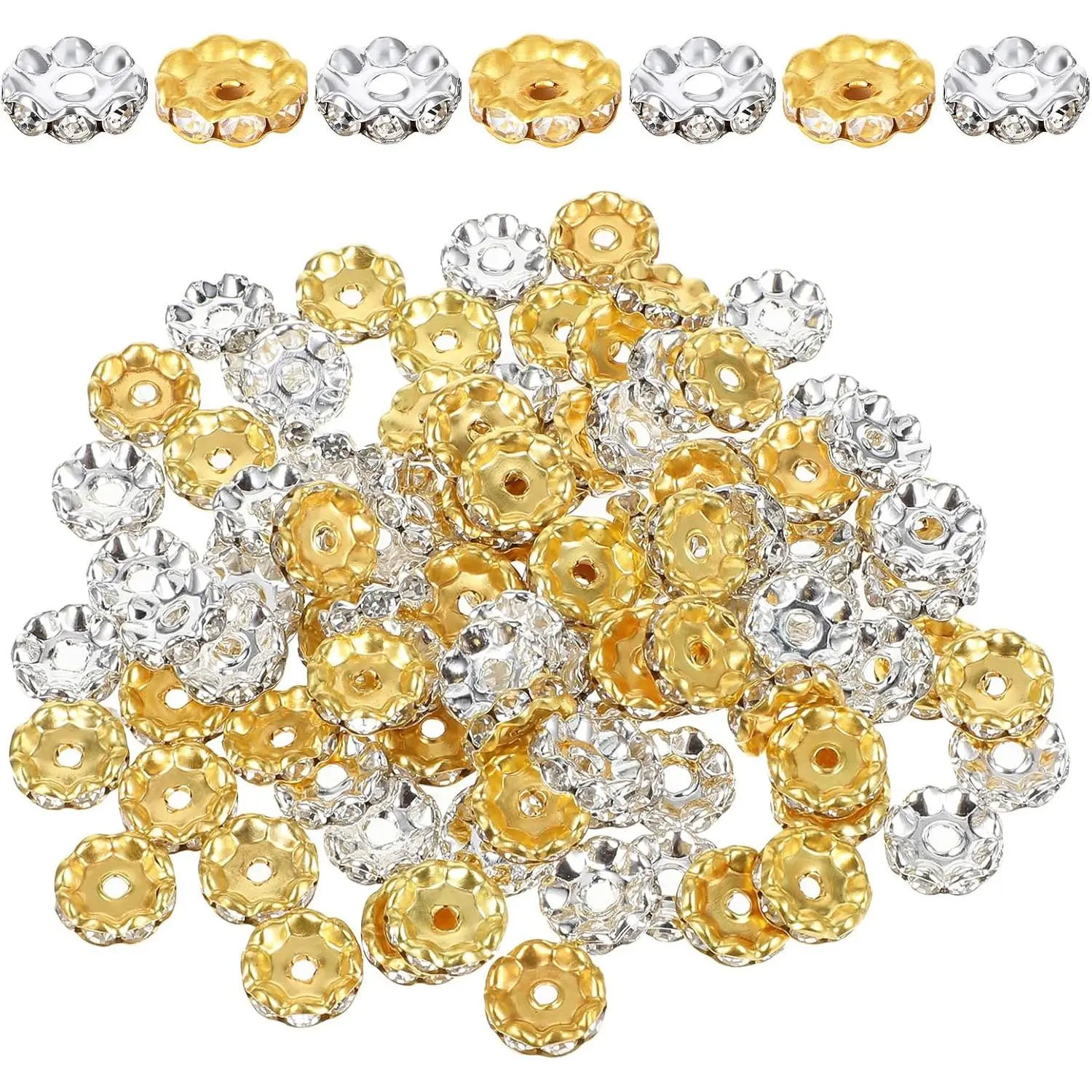100 count 12mm  and  Rondelle Spacer Beads Rhinestone  for  Making, Fancy Sparkle  Spacer Beads for DIY Pens Bracelet  Making