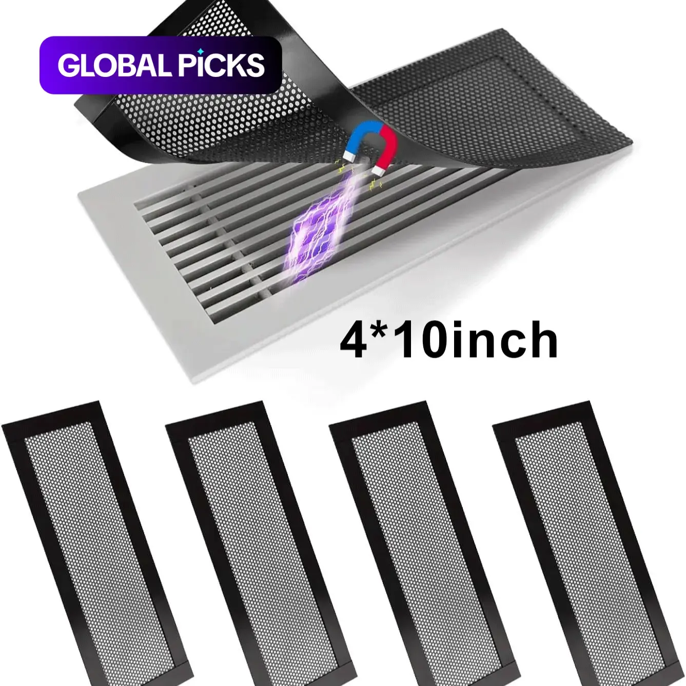 Magnetic Vent Cover, 4 Count Mesh Grille, Ventilation, Dust Protection, Dust & Debris Prevention, Pest Control, Ideal for Ceiling And Floor Vents