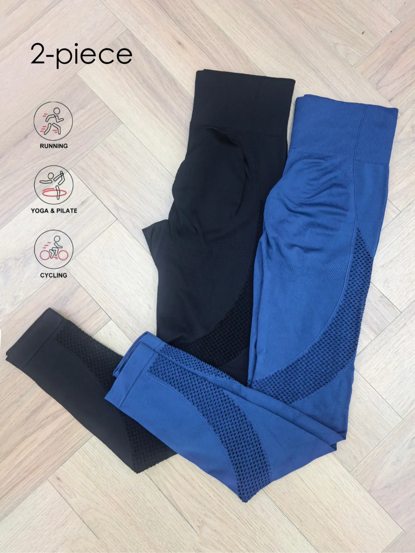 2-Pack Seamless High Elasticity Sports Yoga Workout Tight Pants, Mesh Compression Leggings for Fitness & Gym Training
