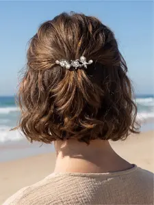 1pc Ocean Theme Hair Tie Summer Beach Style Silver-Tone Metallic Shell Turtle Starfish Inlaid Faux Pearls Rhinestones High Elastic Hurt-Free Scrunchie for Trendy Women Vacation & Seaside Photos