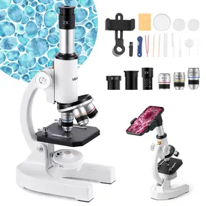 VEVOR Professional Compound Microscope, 40X-2000X Magnification with 2X, 10X, 25X Lenses, 360° Rotatable Design, Mobile Phone Adapter, LED Light, 2.12 lbs, 4.3x6.3x11.6 in, for School & Laboratory Use