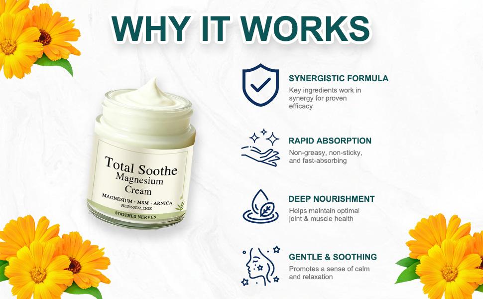 Total Relief Magnesium Cream, Magnesium Arnica Cream with Mineral Delivery Formula, MSM & Arnica Fast-Absorbing, Non-Greasy Joint Relief for Everyday Joint & Muscle Comfort (1 pcs)