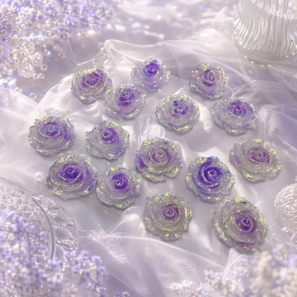 5pcs Dreamy Gradient Glitter Mini Soft Resin Flower Cabochons, Aesthetic DIY Accessory Making Materials, Craft Supplies for Creativity