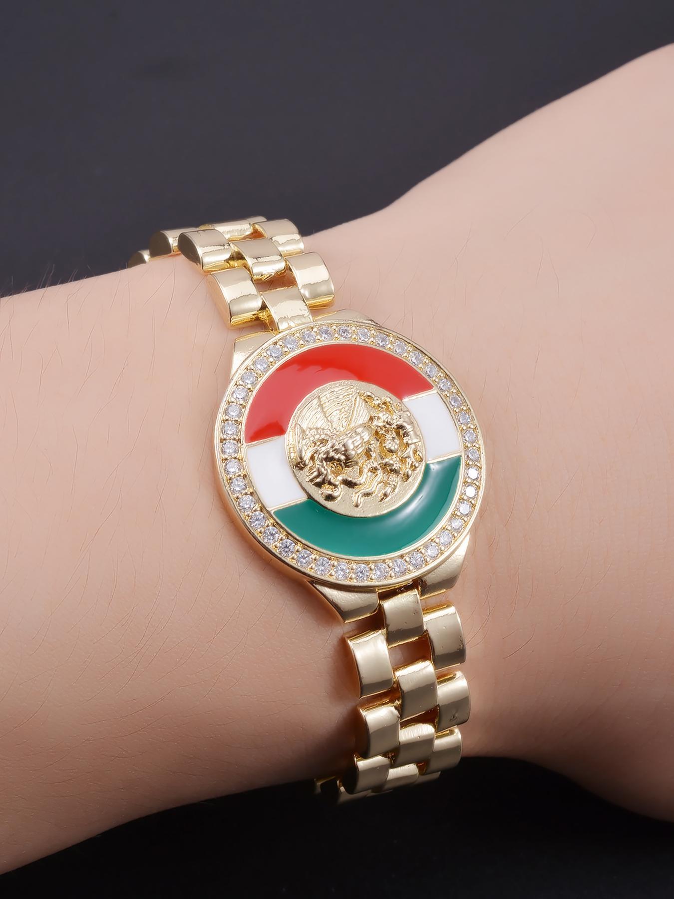 Punk Style Mexican Flag Design Pendant Necklace & Bracelet, Fashion Jewelry Set for Party, Daily Decor, Trendy Hip Hop Jewelry Set for Birthday Gift