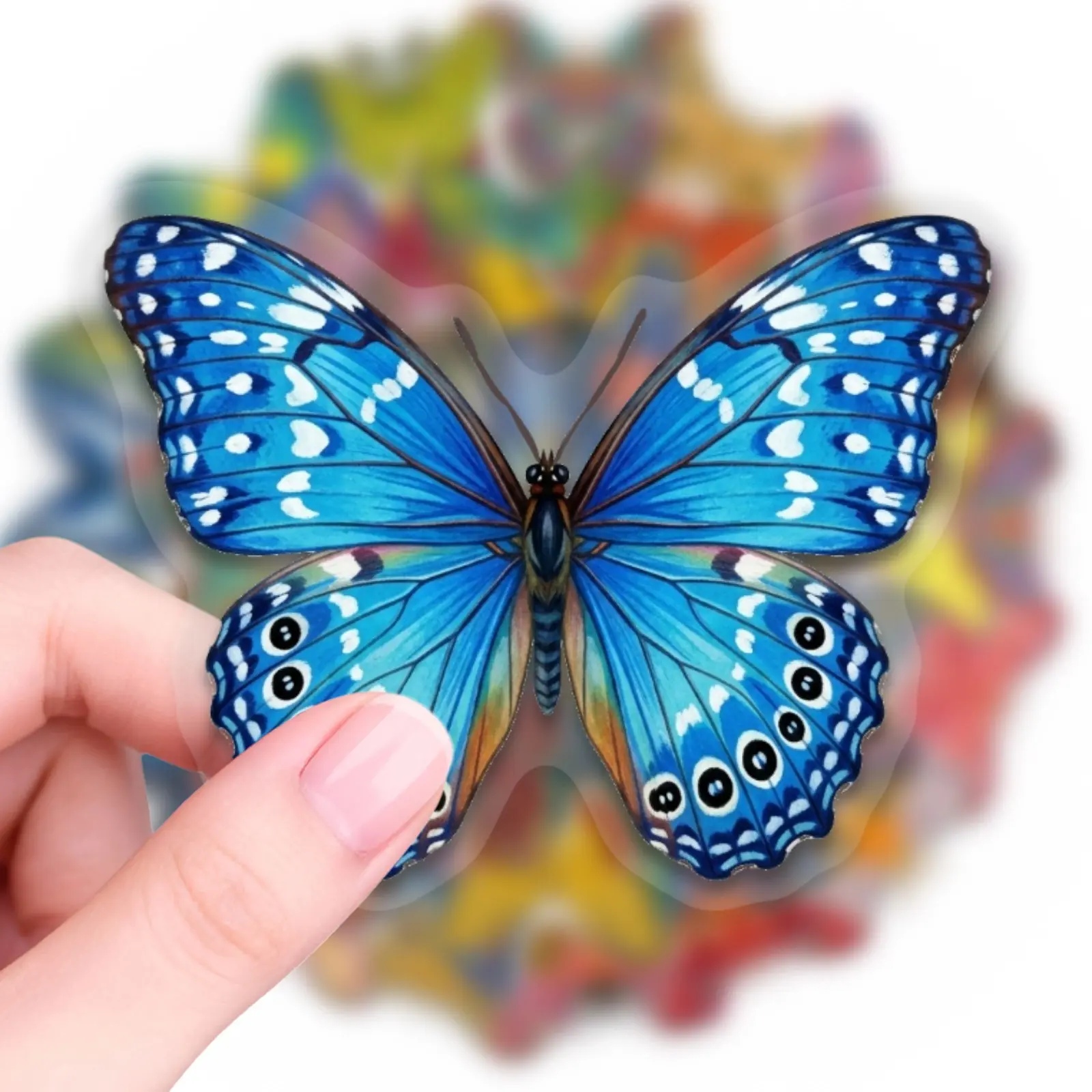 50 Sheets New Bright Butterfly Pet Transparent Stickers, DIY Journal Decoration Material, Colorful Sticky Notes for Crafts