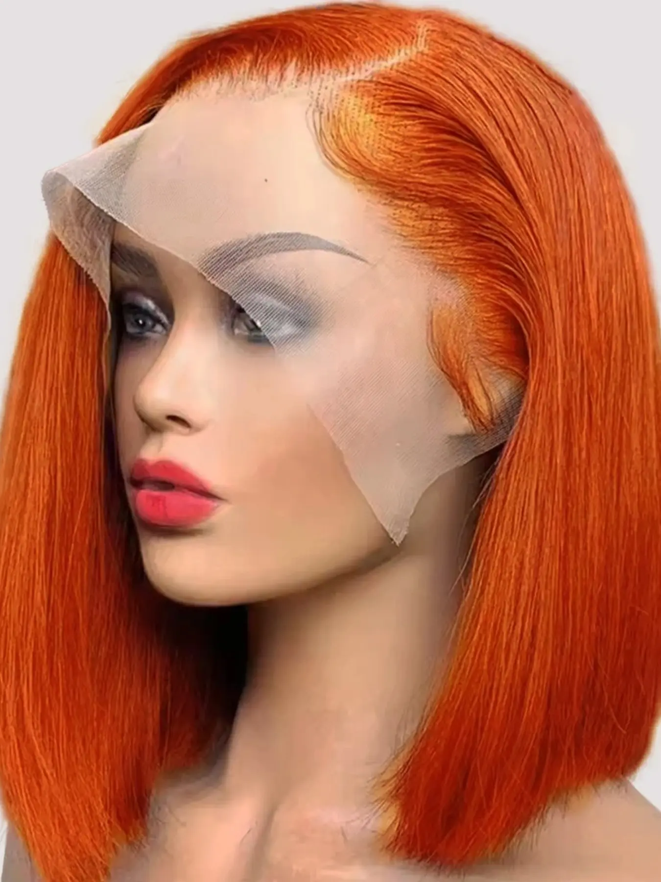 Human Hair Straight Pre Plucked 13x4  Middle Part Short Cut Transparent Lace Ginger Bob Wigs 150% Density for Women