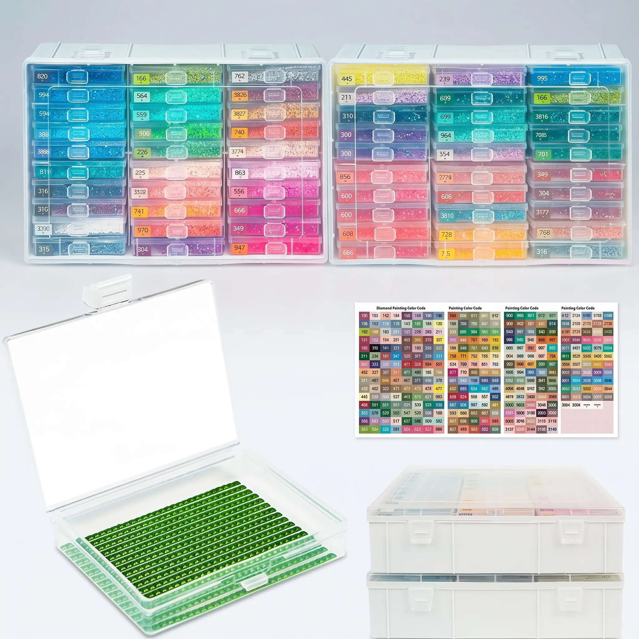 60 Grids Diamond Painting Storage Containers Stackable Drawer Craft Organizer Box With DMC Label Stickers Clear Plastic Bead And Rhinestone Holder Case