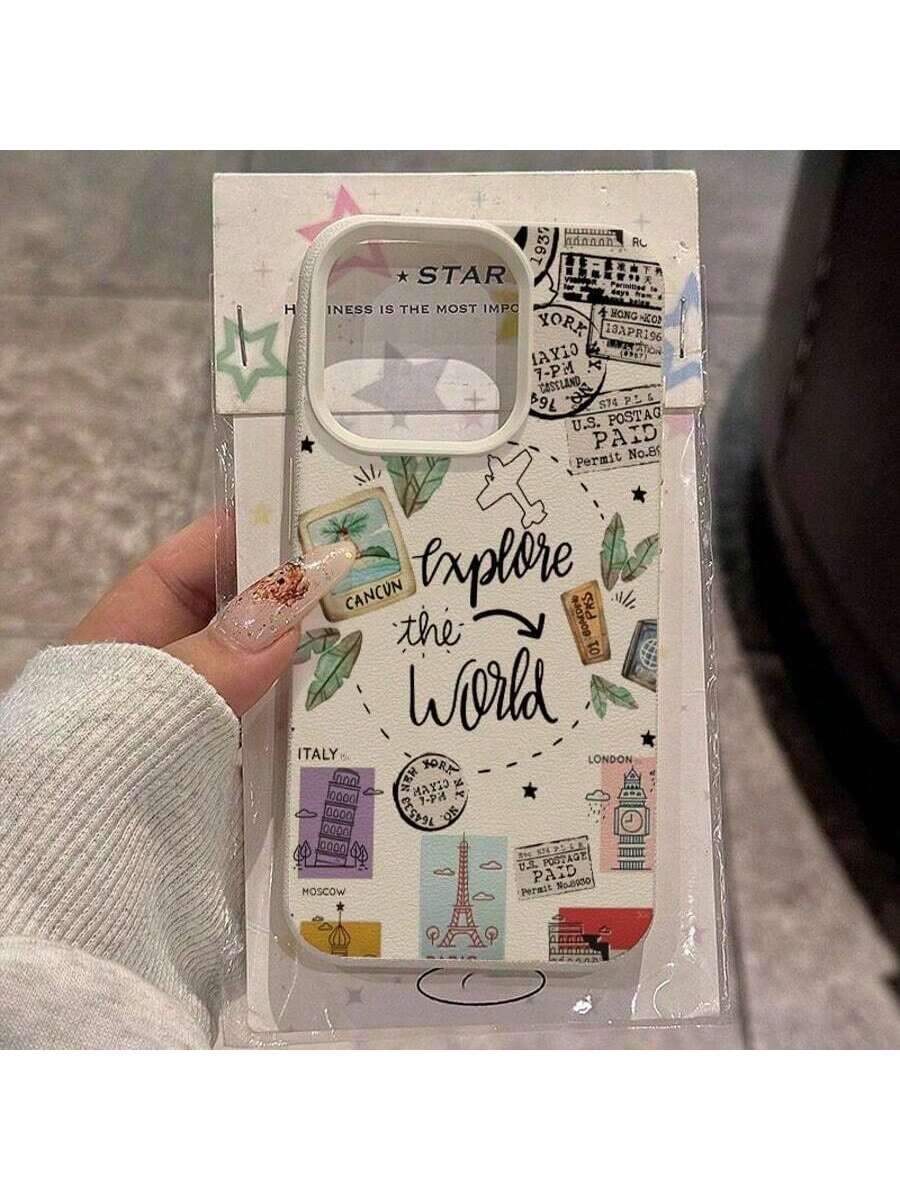 1pc TPU Material World Travel Airplane Postmark Pattern Phone Case Compatible With Iphone Waterproof Shockproof Anti-Fall Scratch Resistant