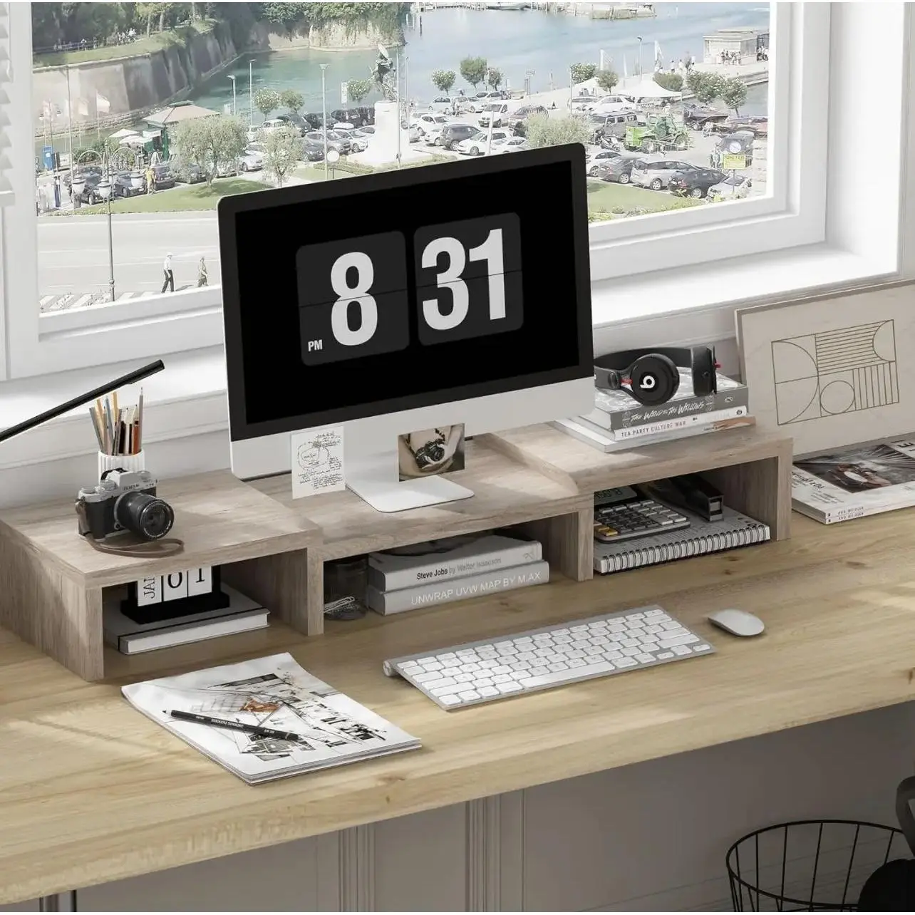 Dual Monitor Stand Riser, Adjustable Length and Angle Multi Screen Stand, Desktop Stand Storage Organizer for Laptop Computer/TV/PC/Printer- Marble