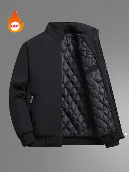 Men's Solid Color Zip Up Thermal Lined Jacket, Regular Fit Casual Long Sleeve Outerwear for Fall & Winter, Men's Clothes for Daily Wear