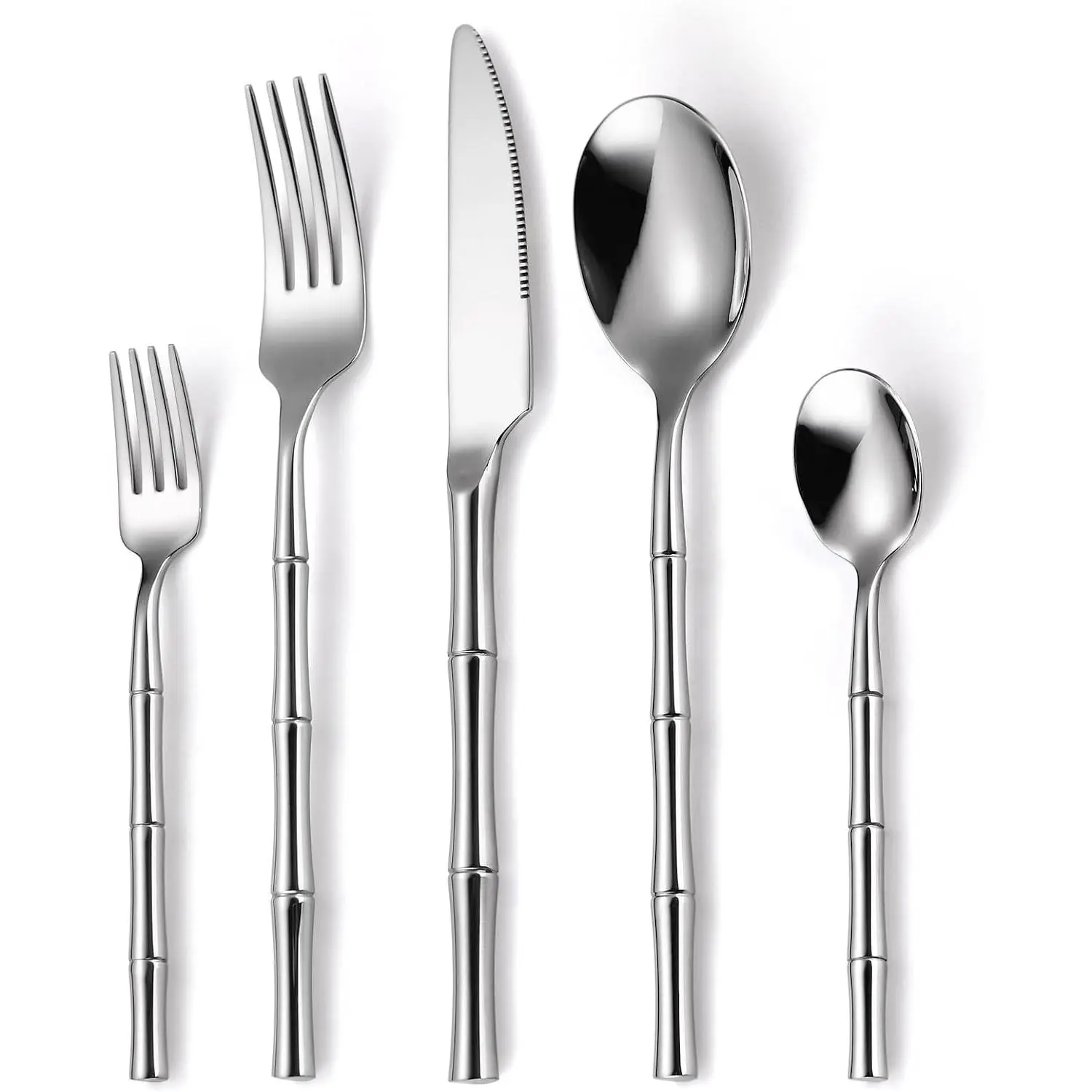 20 Pieces Bamboo Flatware Silverware Set, Service for 4, Stainless Steel Fine Vintage Cutlery with Bamboo Design Handle, Polished Forged for Restaurant Hotel Party Wedding Housewarming Gift