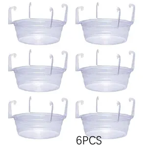 6-Pack Clear Round Plastic Hanging Baskets with Drip Trays, Hanging Plant Trays with Hooks and Water Collectors, Suitable for Indoor and Outdoor Use, Ideal for Garden Enthusiasts