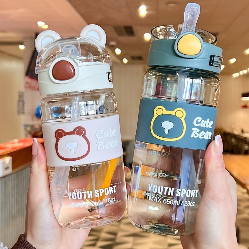 550ml/650ml Cute Bear Cartoon Portable Water Bottle with Straw, High-Value School Cup with Lifting Handle – Perfect for Summer/Winter Drinks, Outdoor Sports, Fitness, Travel, Camping,  Halloween & Christmas Gifts, Water Bottle For Girl and  Boy, Thermos