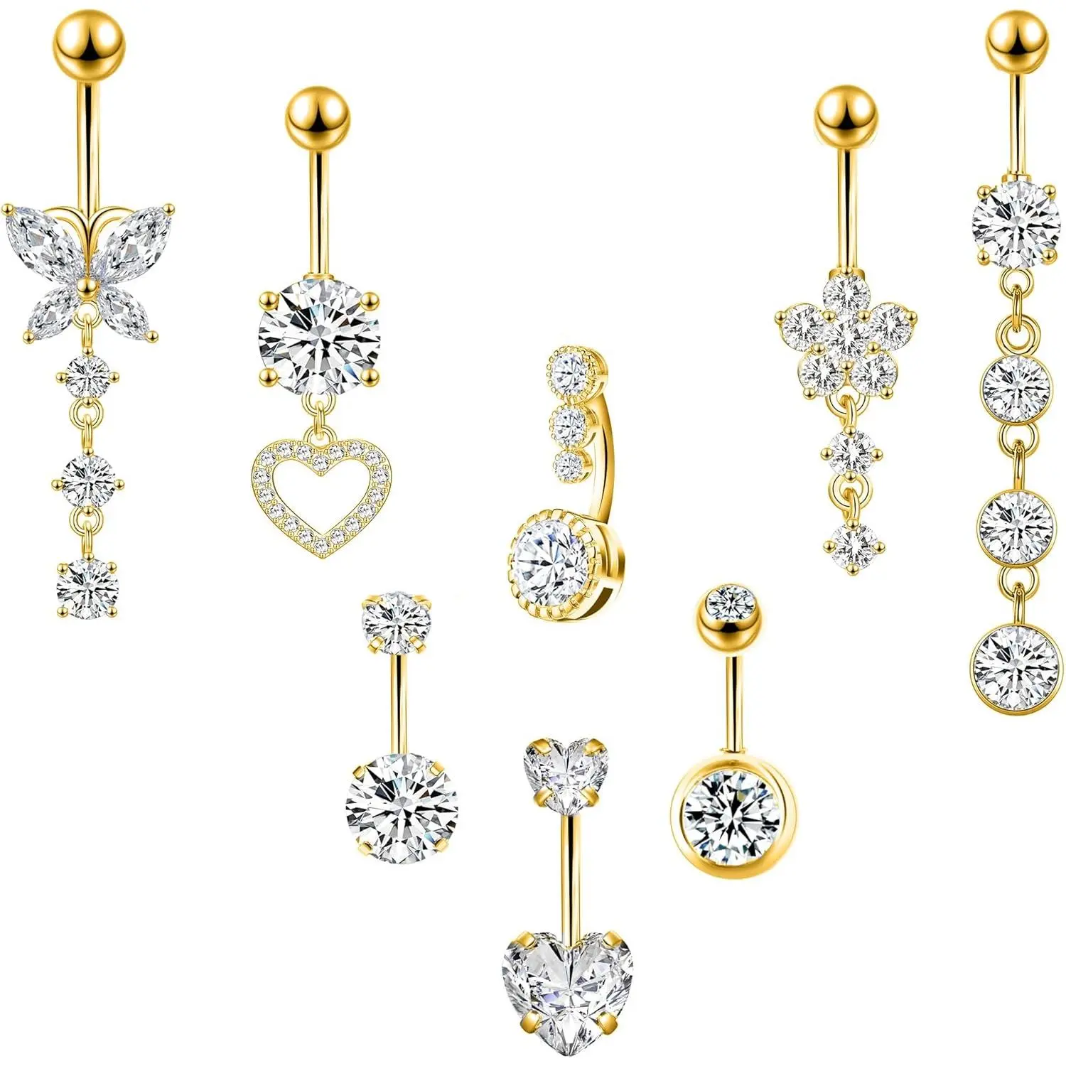 LEE&RO Belly Button Ring Dangle Stainless Steel Belly Rings 14G Belly Button Piercing Cute Navel Ring Belly Piercing Jewelry