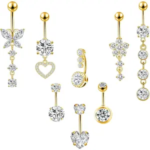 LEE&RO Belly Button Ring Dangle Stainless Steel Belly Rings 14G Belly Button Piercing Cute Navel Ring Belly Piercing Jewelry