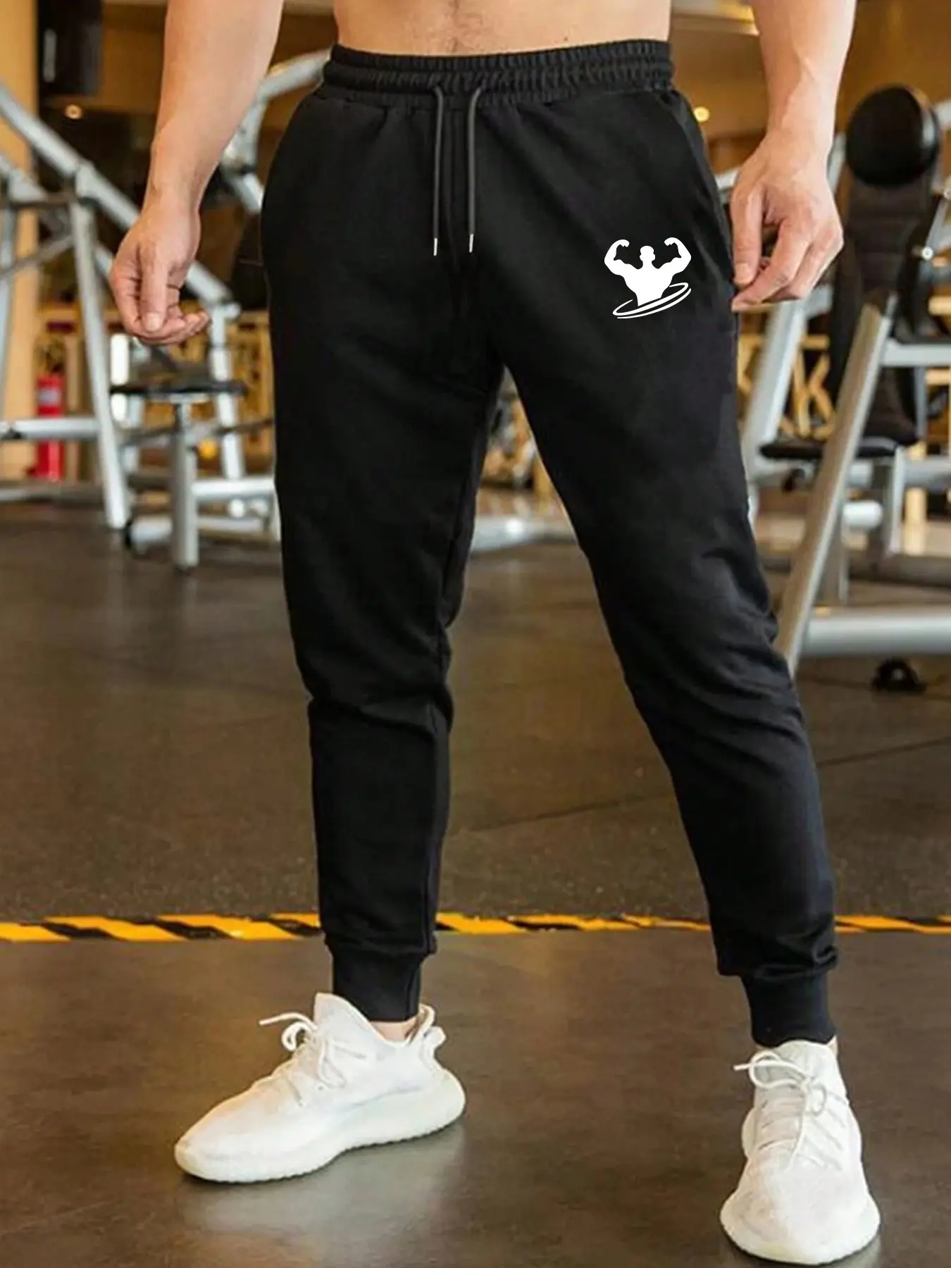 Men's Fitness Joggers with Muscle Logo, Comfortable Sport Pants, Elastic Waist with Drawstring, Ideal for Gym, Bodybuilding, Casual Wear