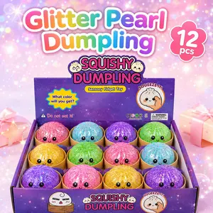 12 Pcs Mini Glitter Dumpling Squishy Toy Box, Cute Dumplings Stress Relief Fidget Toys, Random Colors, Soft Satisfying Sensory Toy