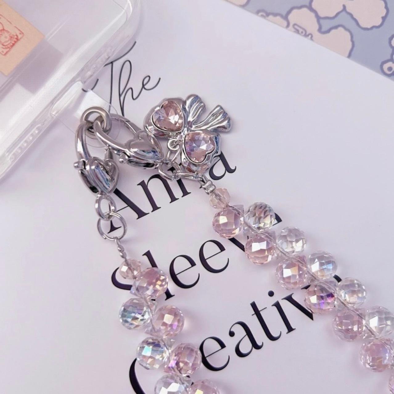 Luxurious, dazzling, high-end crystal water drop bead chain, strawberry crystal phone chain, bag accessory, keychain