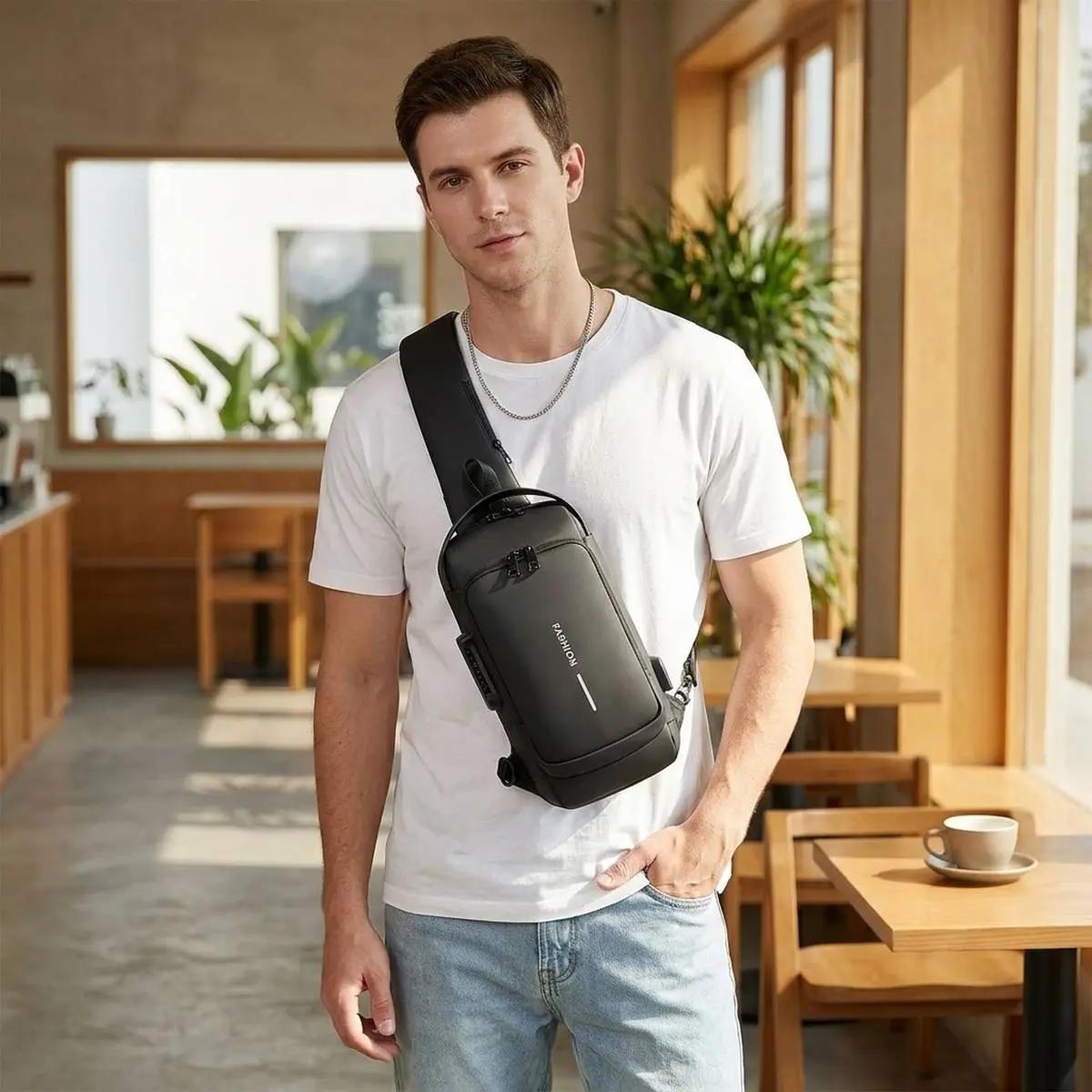 Motorcycle Crossbody Bag for Women Men Waterproof Password Lock Sling Bag Anti-Theft Color Blocking Chest Bag for Running Sports