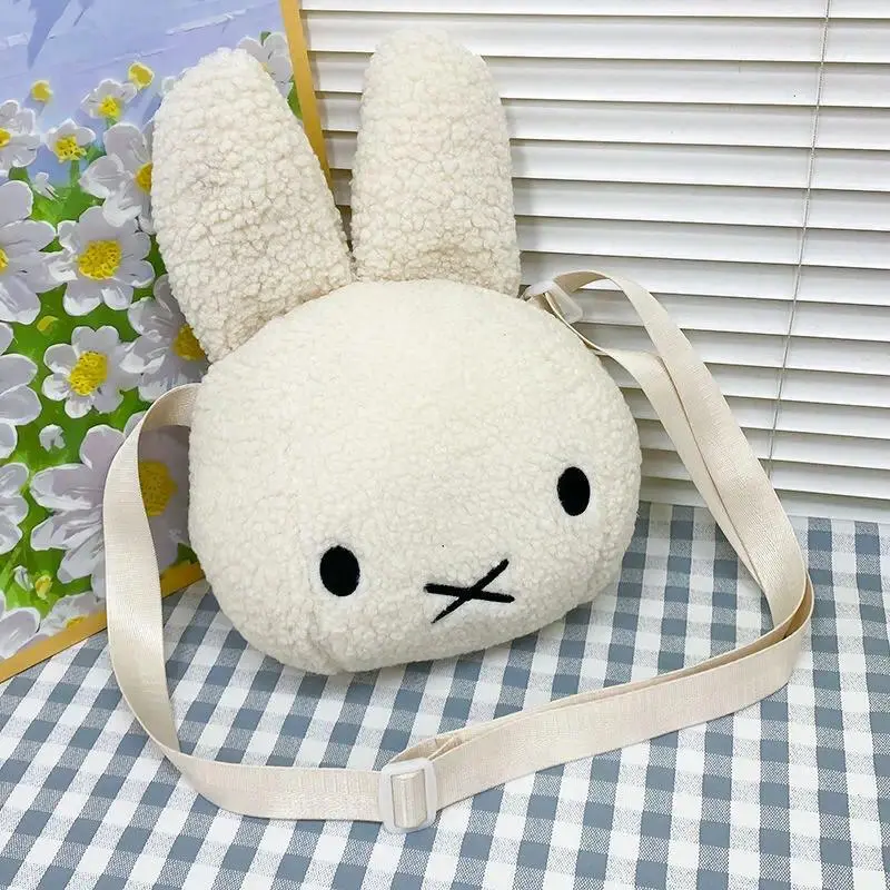 Miffy Kawaii ShoulderBag Plush Bunny Cartoon Cute Stuffed Animal Crossbody Bag with Detachable Strap for Girls Travel-Friendly