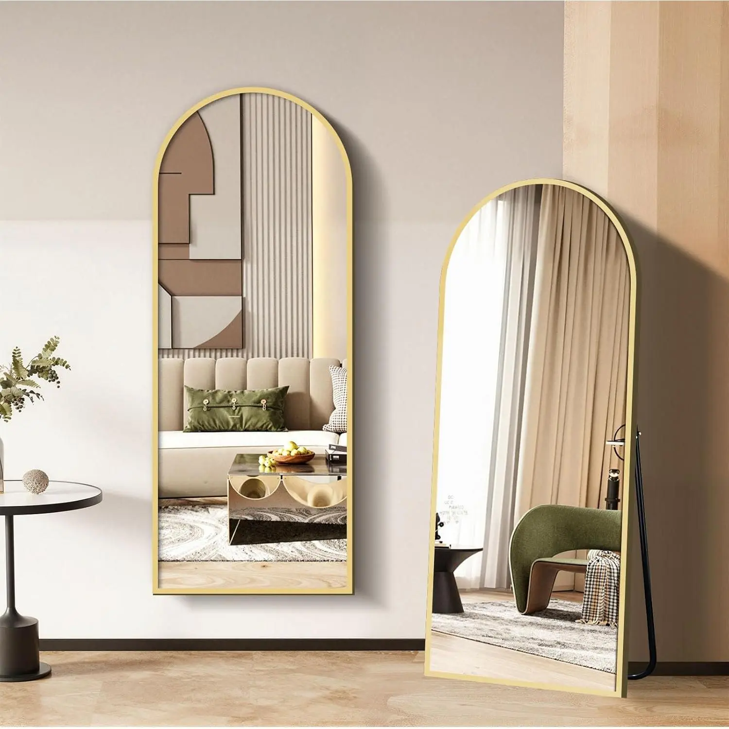 57"×20" Floor Length Mirror, Full Body Standing Mirror, Shatter-Resistant Glass & Slim Alloy Frame, Freestanding/Leaning/Wall Mount for Bedroom, Living Room & Entryway, Gold