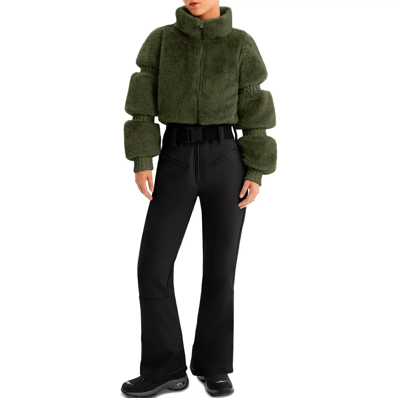 Yousify Womens Snow Suits One Piece Ski Suit Faux Fur Collar Jumpsuit Windproof Winter Warm Ski Outfits for Snowboarding