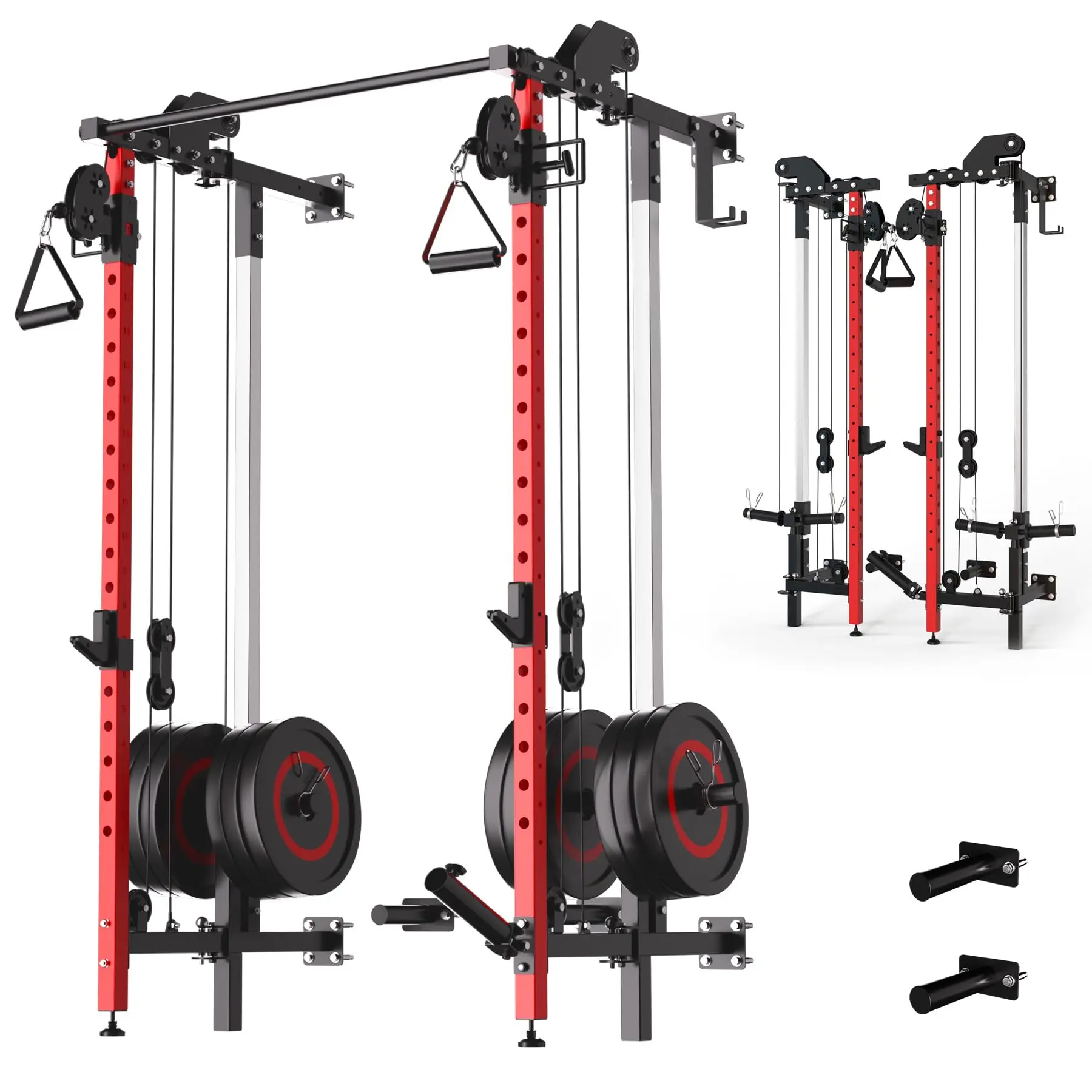 Multi-Functional Wall-Mounted Foldable Squat Rack with Metal Frame - Home Gym Space-Saver Equipment, 300LB Capacity, Dual Pulley System, Pull-Up Bar, Landmine for Weight Training